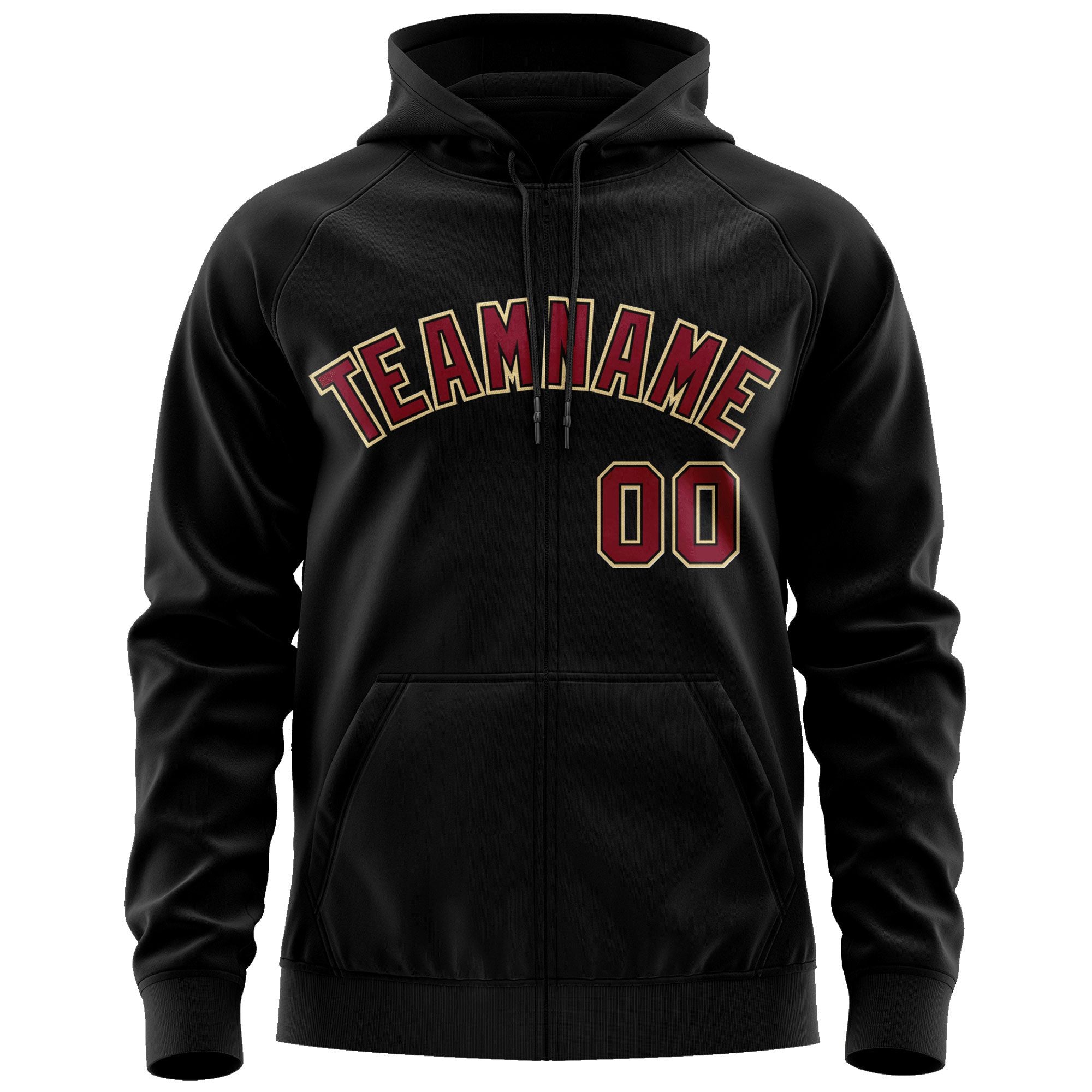 Custom Stitched Black Maroon-Khaki Sports Full-Zip Sweatshirt Hoodie| KXKSHOP