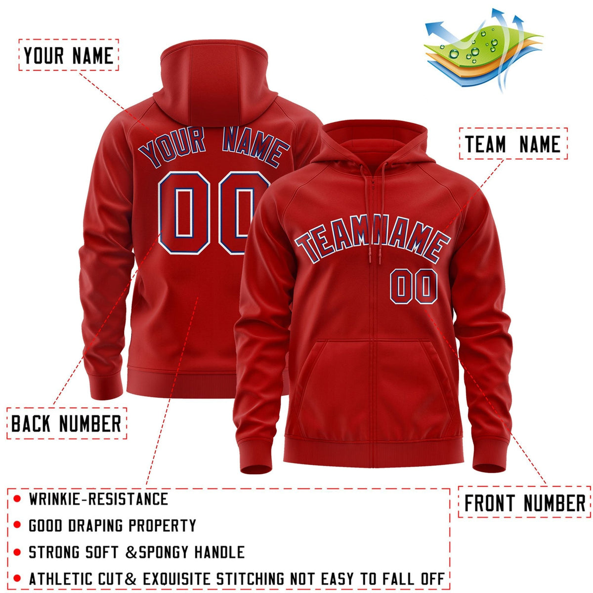 Custom Stitched Red Royal-White Sports Full-Zip Sweatshirt Hoodie| KXKSHOP