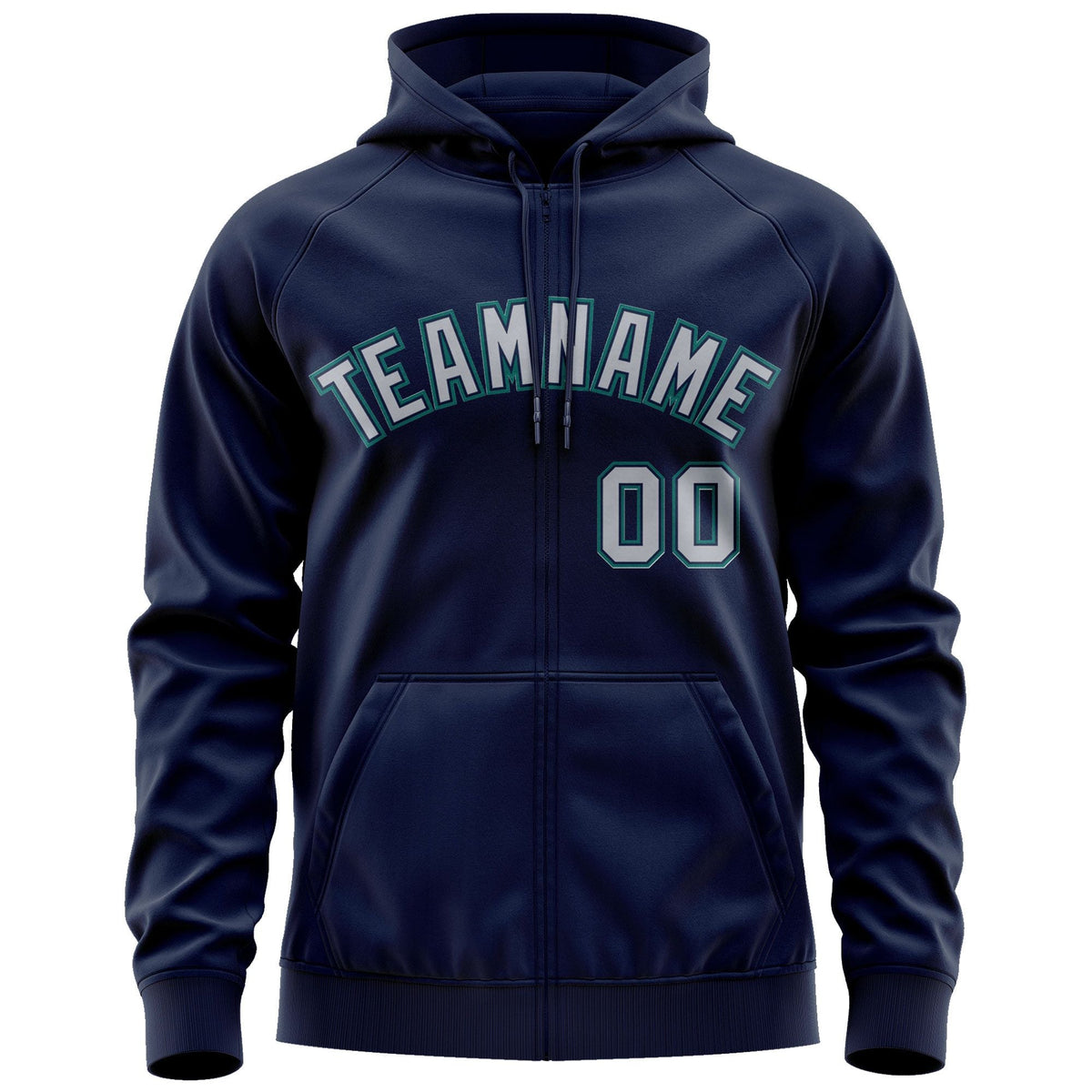 Custom Stitched Navy Gray-Aqua Sports Full-Zip Sweatshirt Hoodie| KXKSHOP