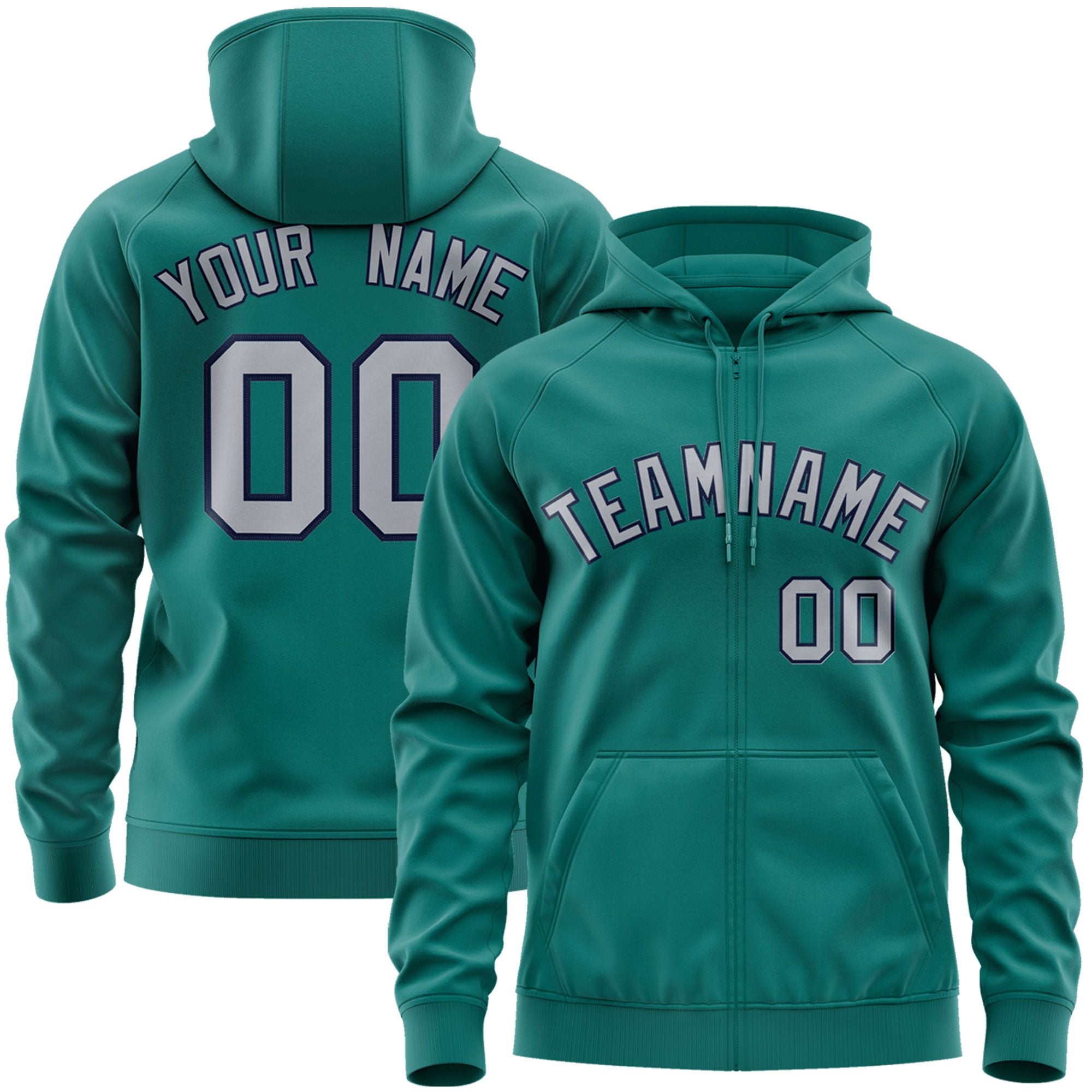 Custom Stitched Aqua Gray-Navy Sports Full-Zip Sweatshirt Hoodie| KXKSHOP