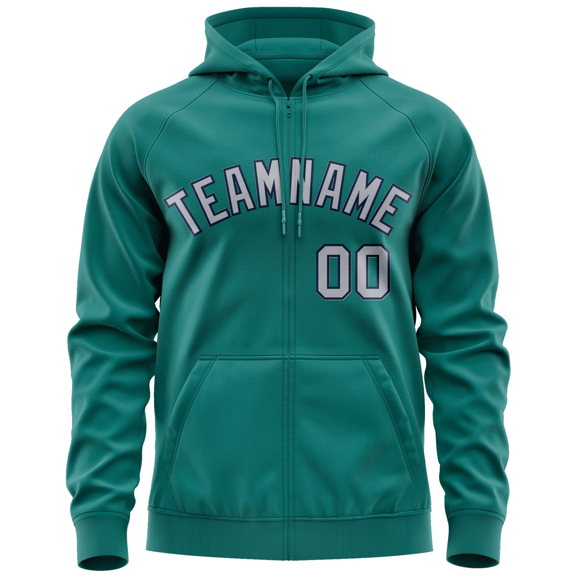 Custom Stitched Aqua Gray-Navy Sports Full-Zip Sweatshirt Hoodie| KXKSHOP