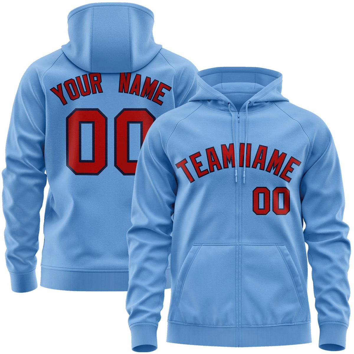 Custom Stitched Lt Blue Red-Navy Sports Full-Zip Sweatshirt Hoodie| KXKSHOP