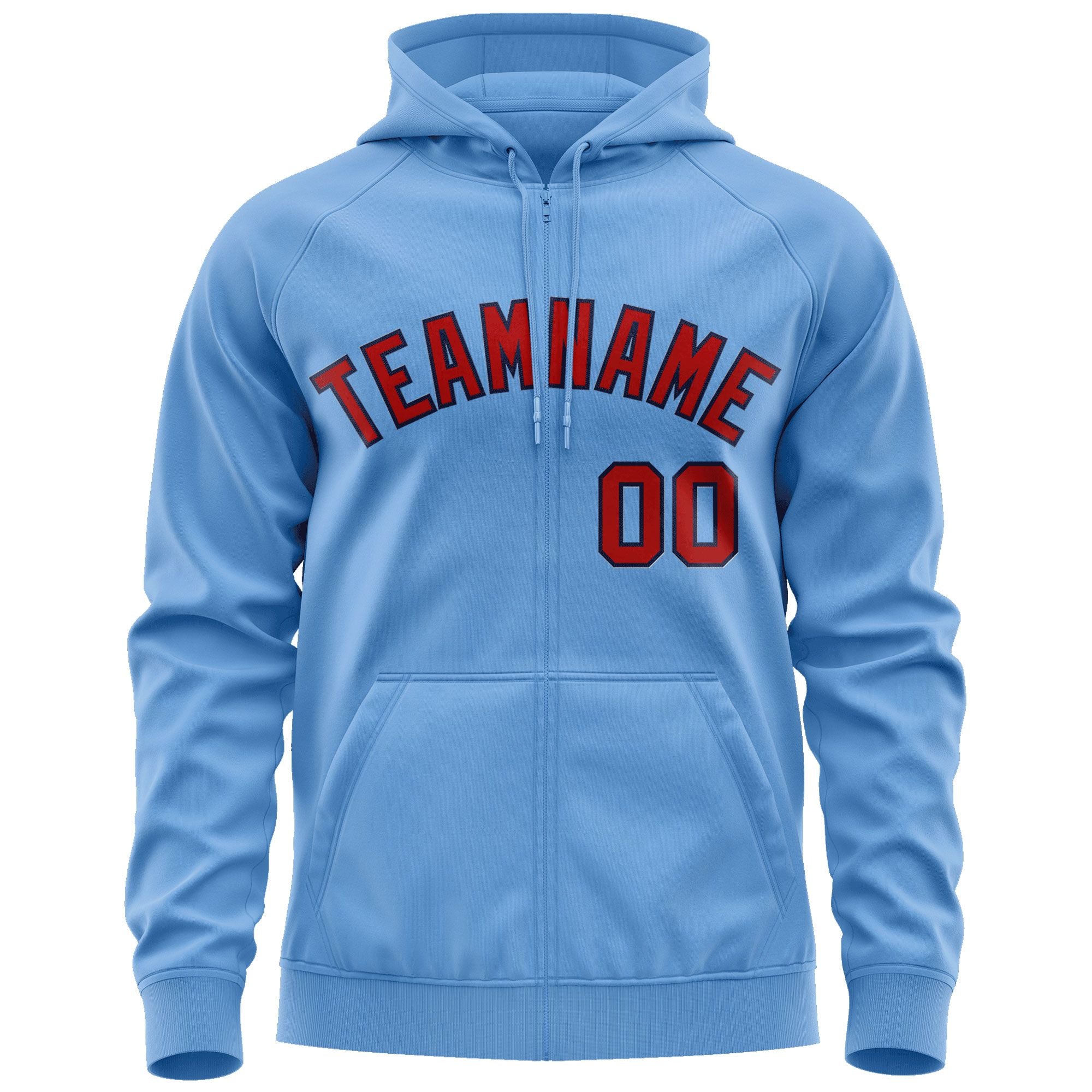 Custom Stitched Lt Blue Red-Navy Sports Full-Zip Sweatshirt Hoodie| KXKSHOP