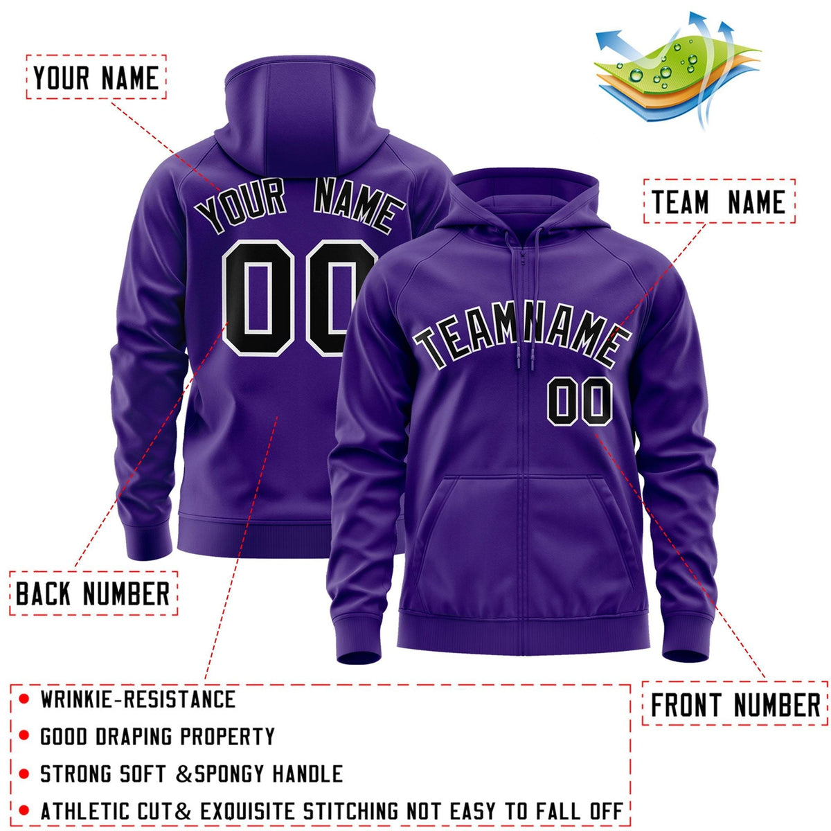 Custom Stitched Purple Black-White Sports Full-Zip Sweatshirt Hoodie| KXKSHOP