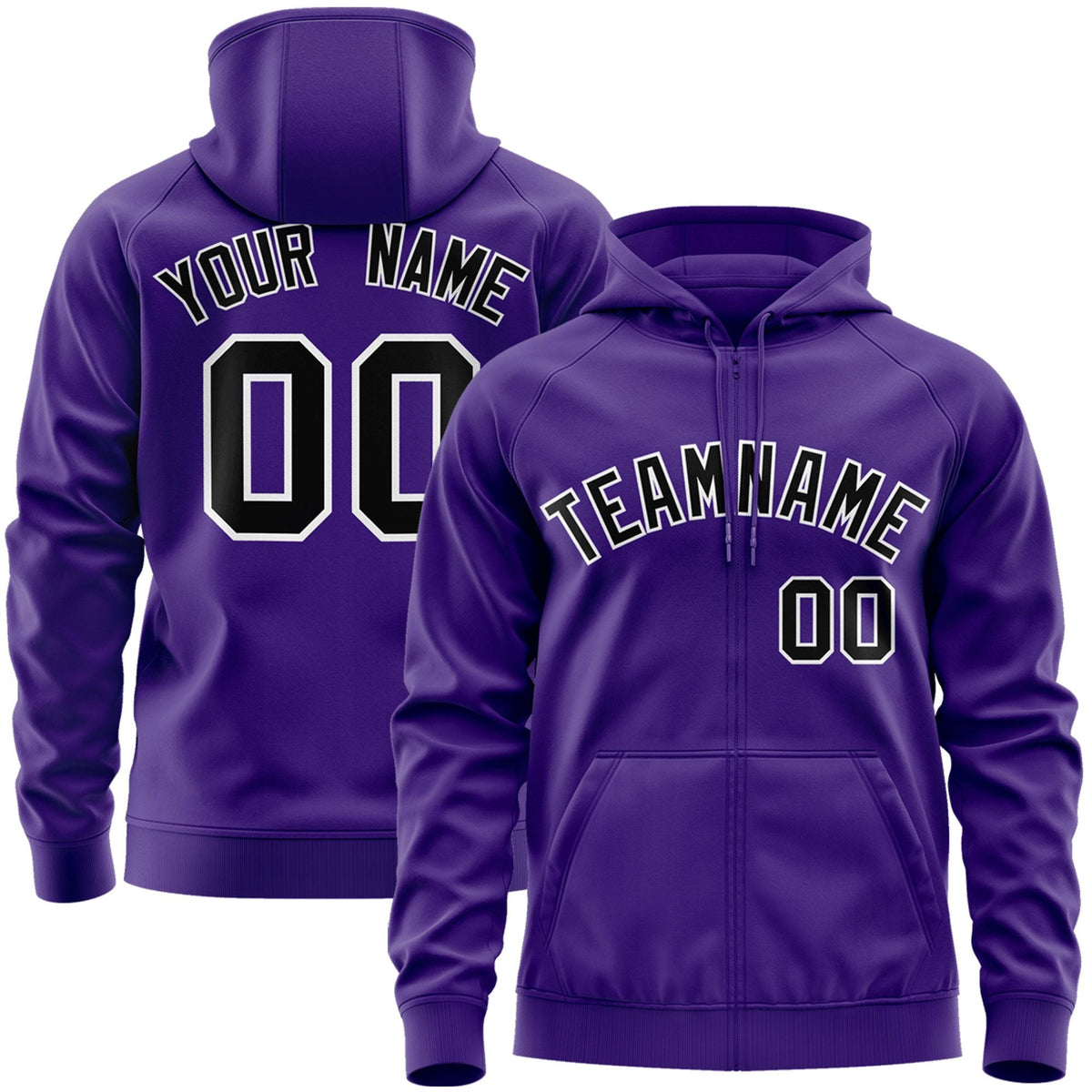 Custom Stitched Purple Black-White Sports Full-Zip Sweatshirt Hoodie| KXKSHOP