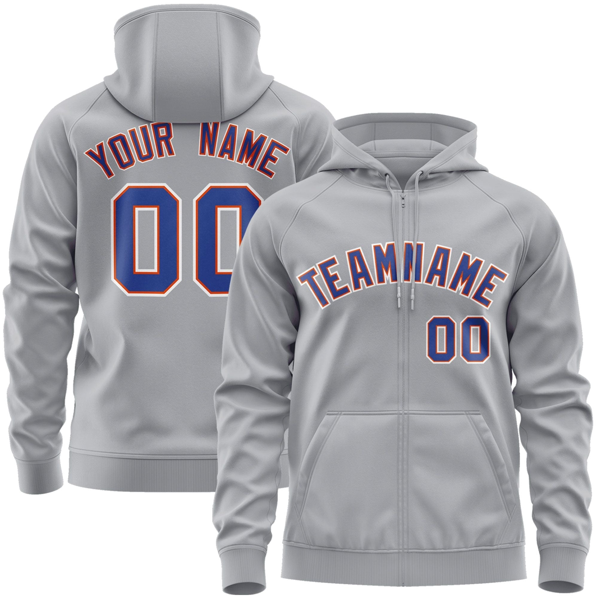 Custom Stitched Gray Royal-White Sports Full-Zip Sweatshirt Hoodie| KXKSHOP