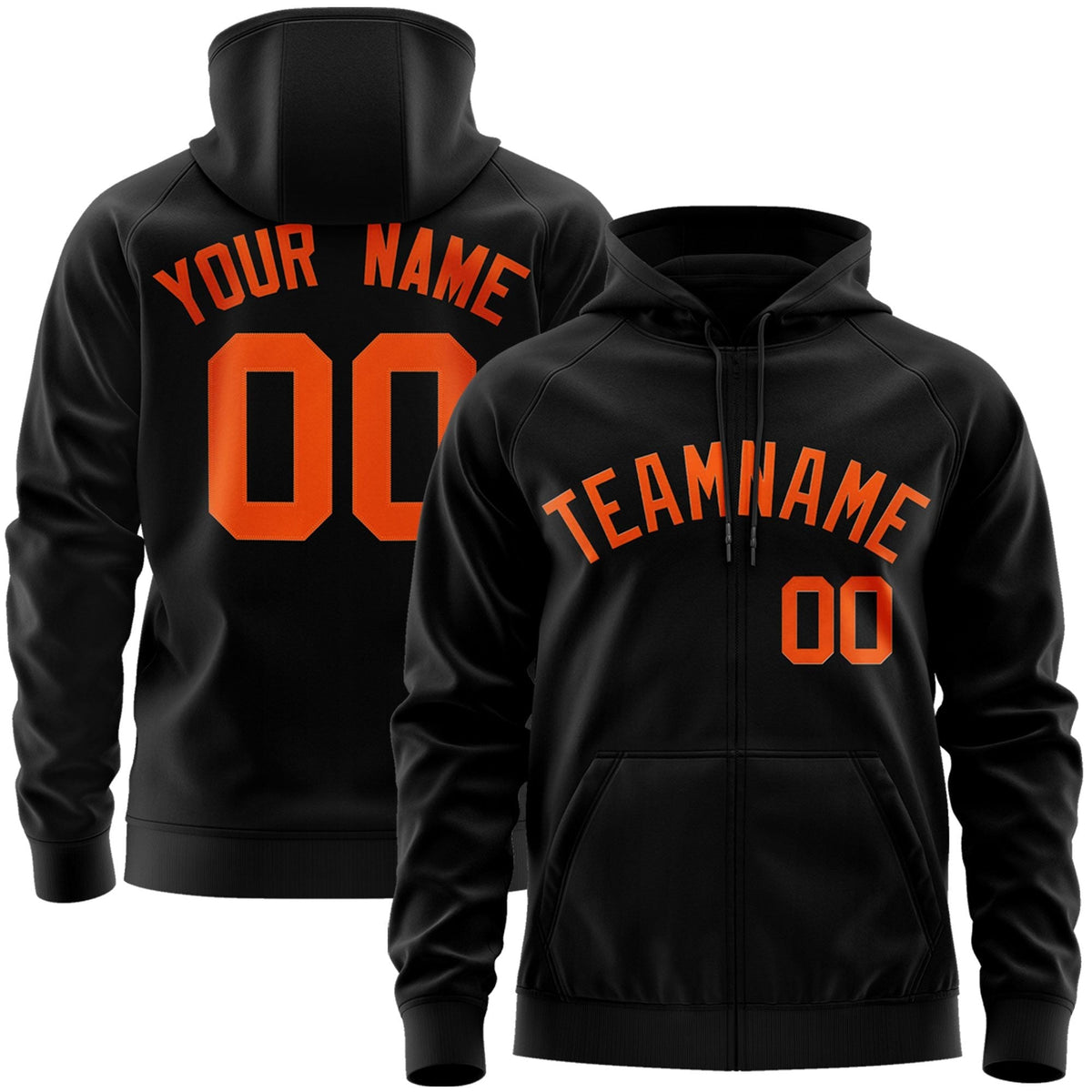 Custom Stitched Black Orange Sports Full-Zip Sweatshirt Hoodie| KXKSHOP