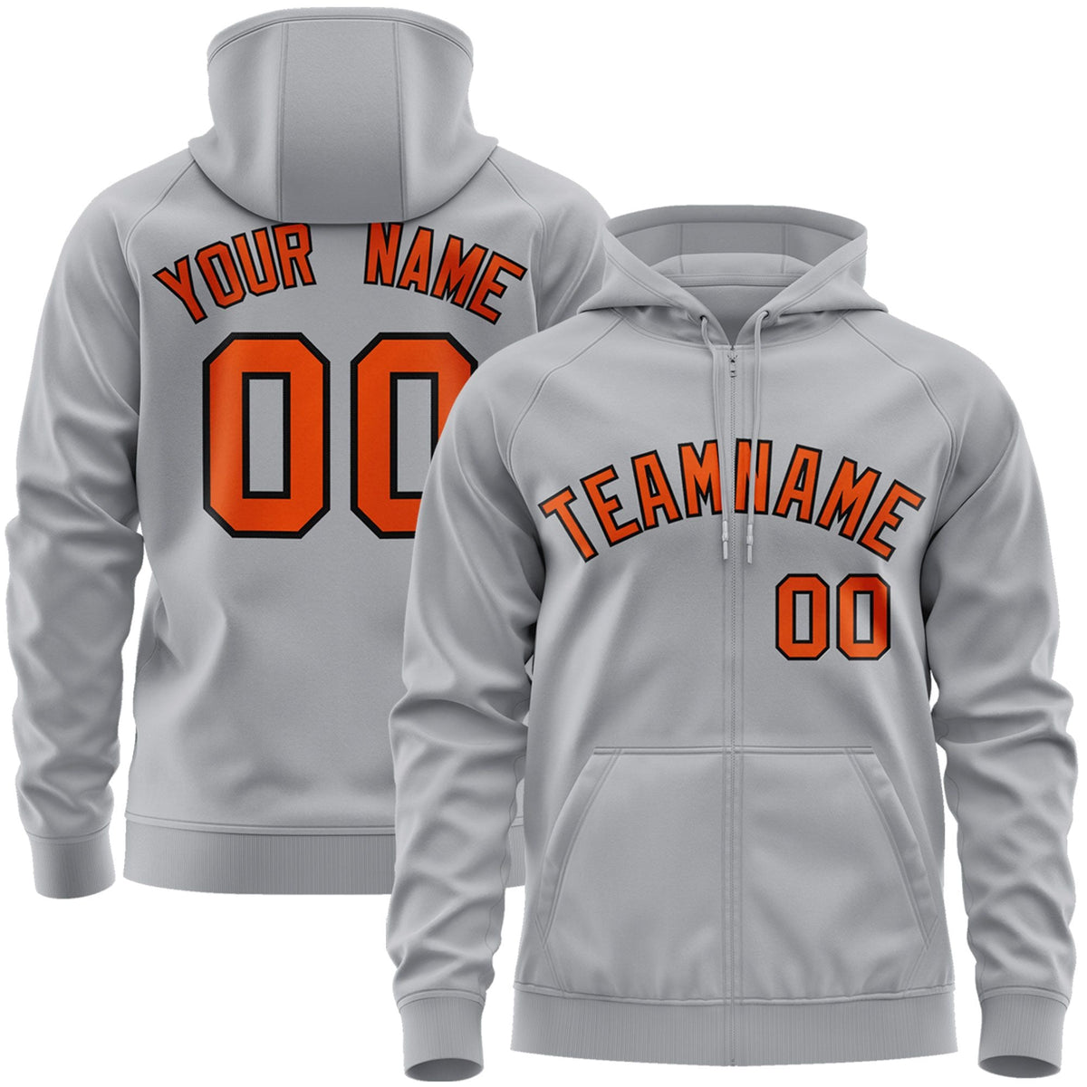 Custom Stitched Gray Orange-Black Sports Full-Zip Sweatshirt Hoodie| KXKSHOP