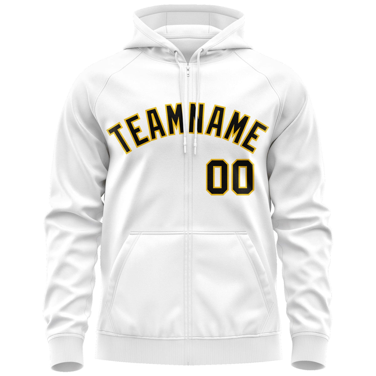 Custom Stitched White Black-Gold Sports Full-Zip Sweatshirt Hoodie| KXKSHOP