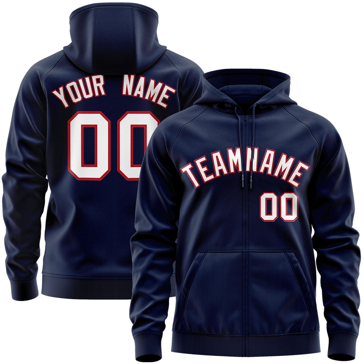Custom Stitched Navy White-Red Sports Full-Zip Sweatshirt Hoodie| KXKSHOP