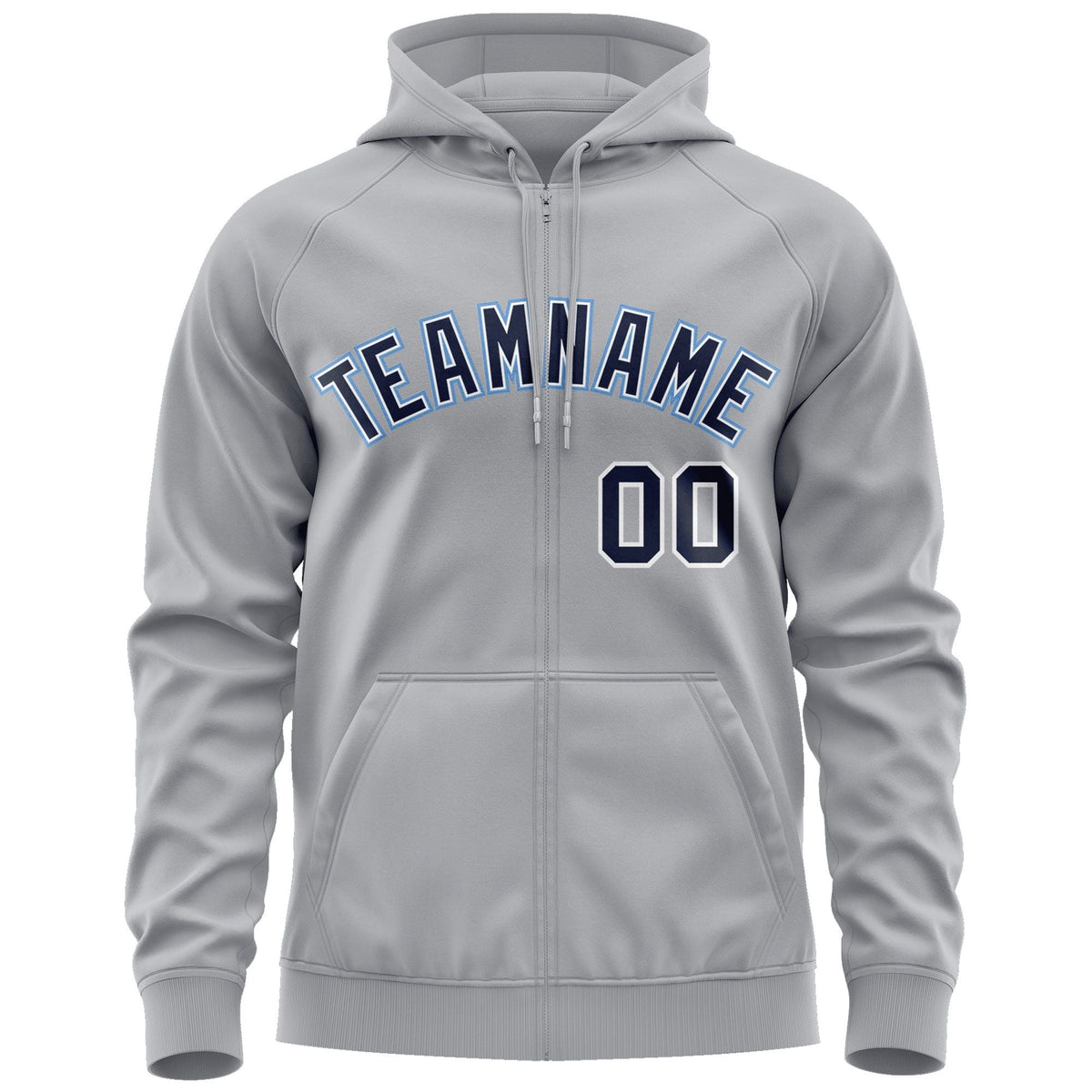 Custom Stitched Gray Navy-Light Blue Sports Full-Zip Sweatshirt Hoodie| KXKSHOP
