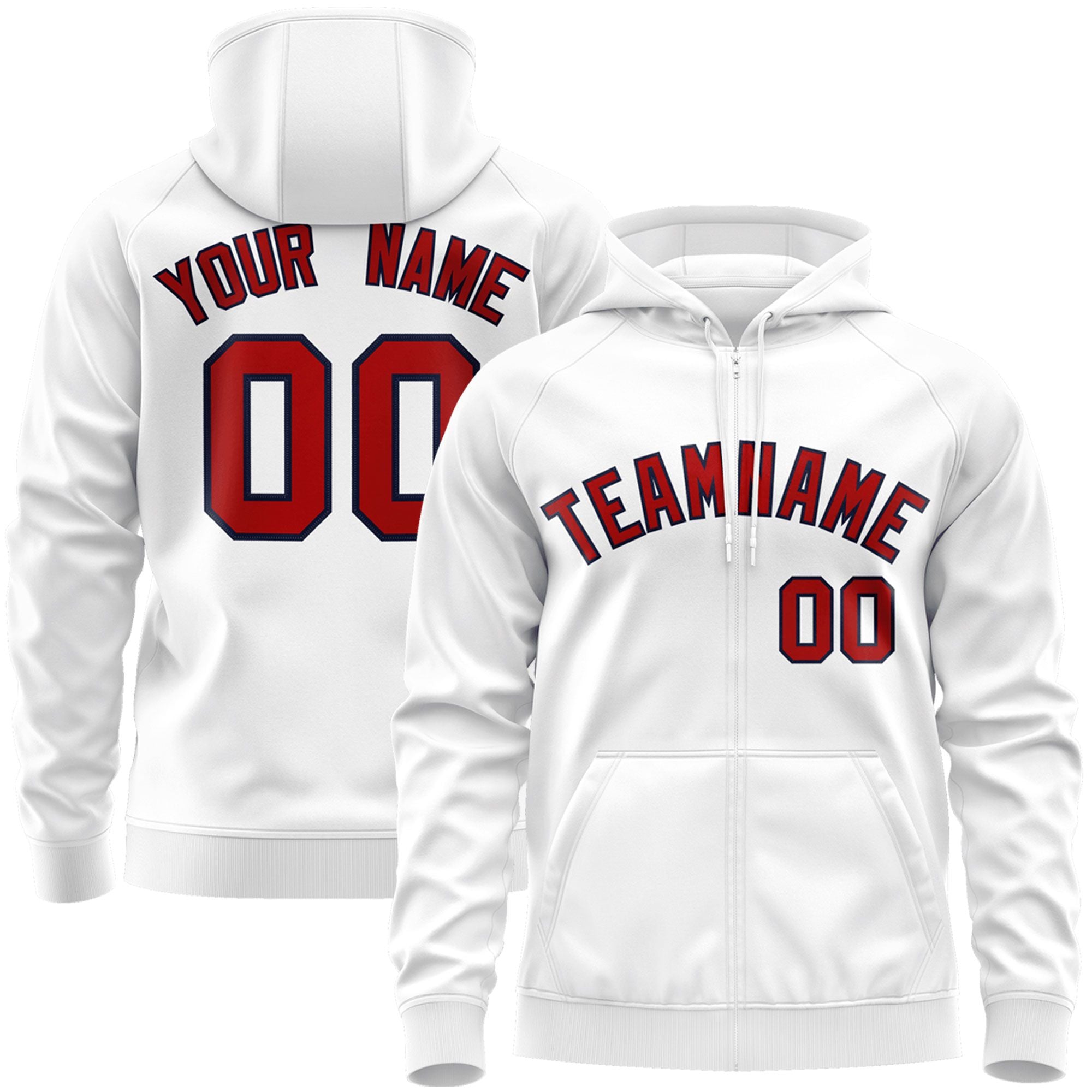 Custom Stitched White Red-Navy Sports Full-Zip Sweatshirt Hoodie| KXKSHOP
