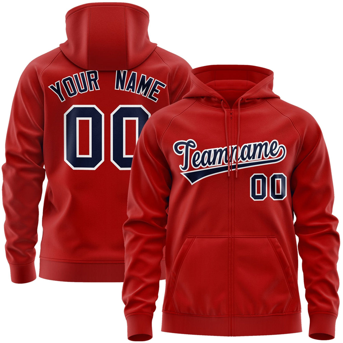 Custom Stitched Red Navy-White Sports Full-Zip Sweatshirt Hoodie| KXKSHOP
