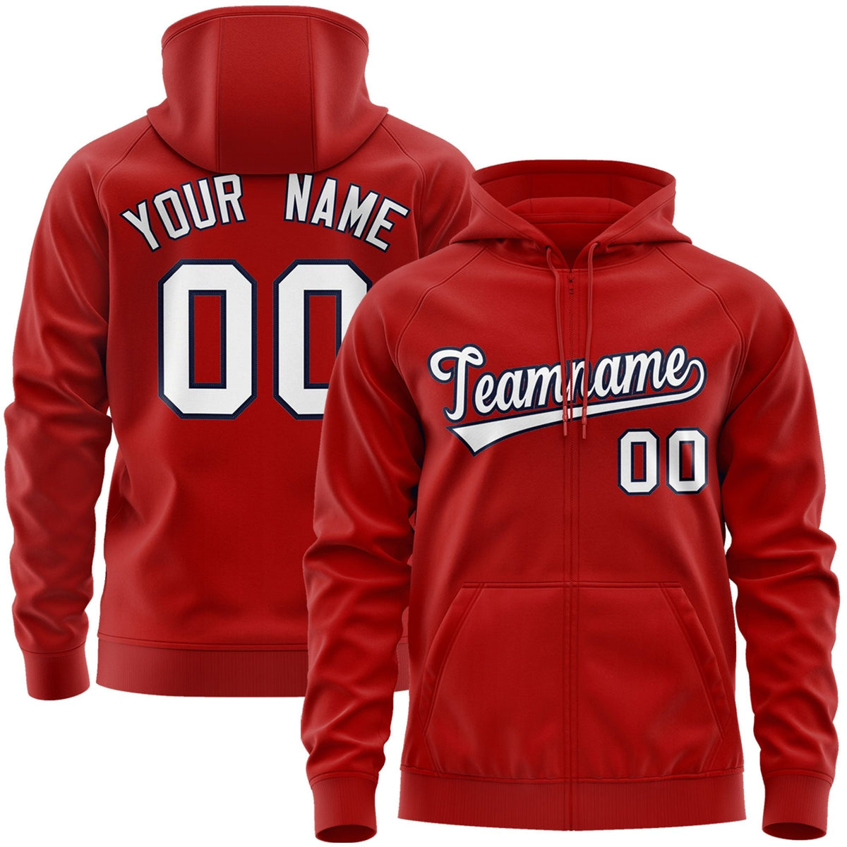 Custom Stitched Red White-Navy Sports Full-Zip Sweatshirt Hoodie| KXKSHOP