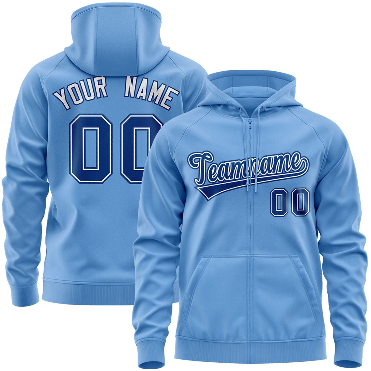 Custom Stitched Lt Blue Royal-White Sports Full-Zip Sweatshirt Hoodie| KXKSHOP