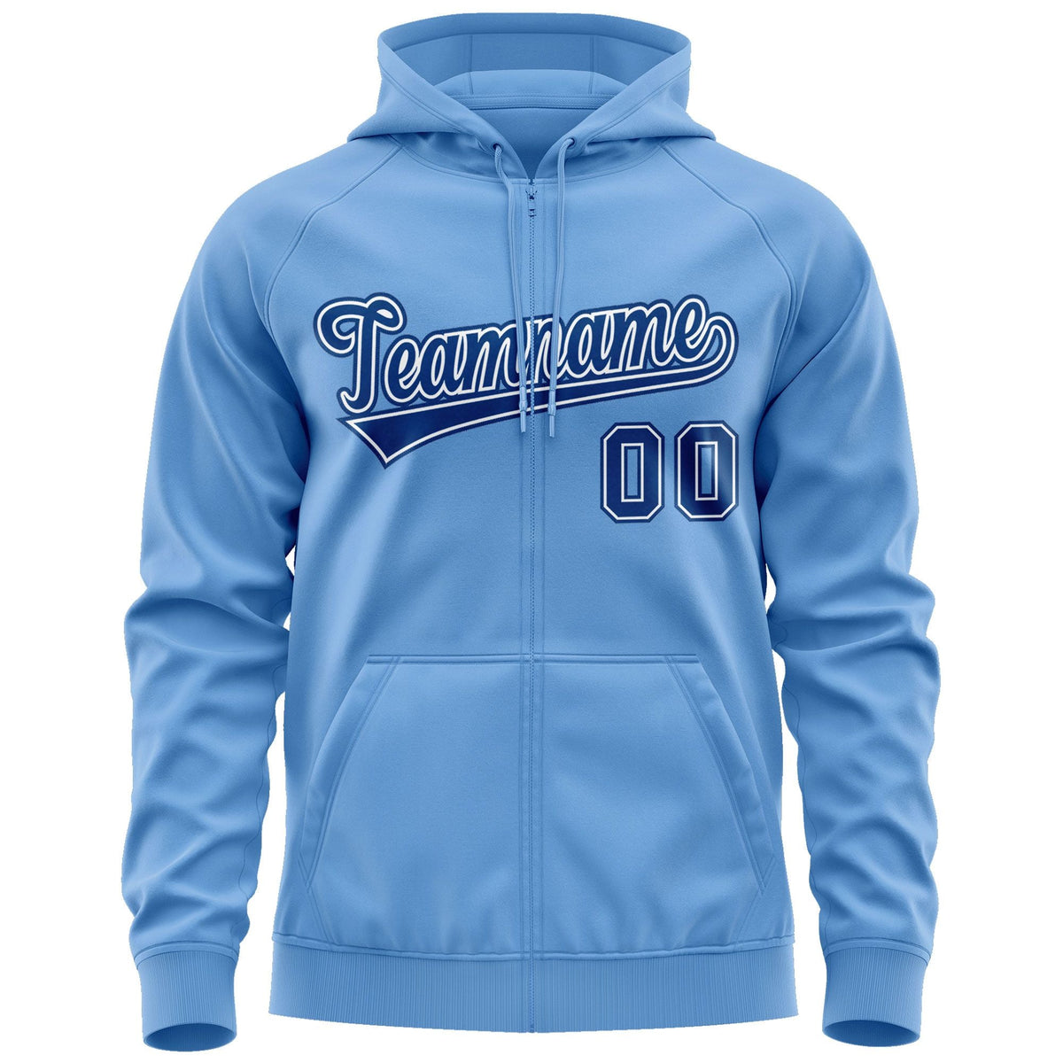 Custom Stitched Lt Blue Royal-White Sports Full-Zip Sweatshirt Hoodie| KXKSHOP