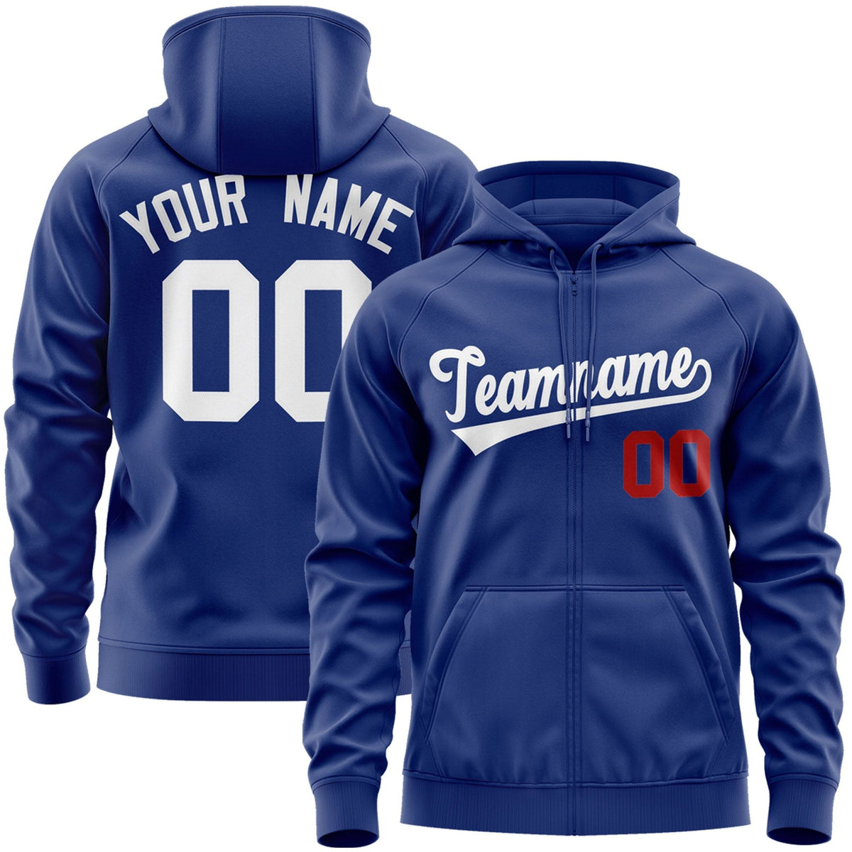 Custom Stitched Royal White Sports Full-Zip Sweatshirt Hoodie| KXKSHOP