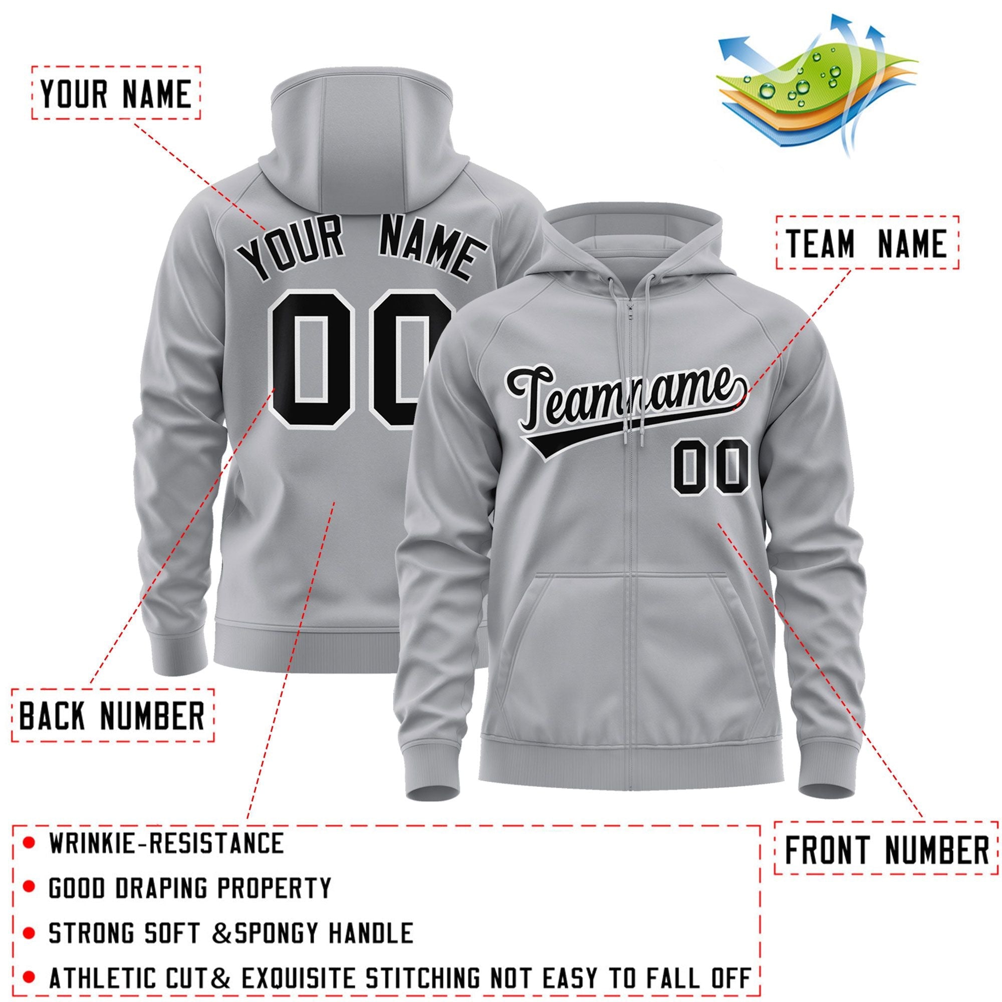 Custom Stitched Gray Black-White Sports Full-Zip Sweatshirt Hoodie| KXKSHOP