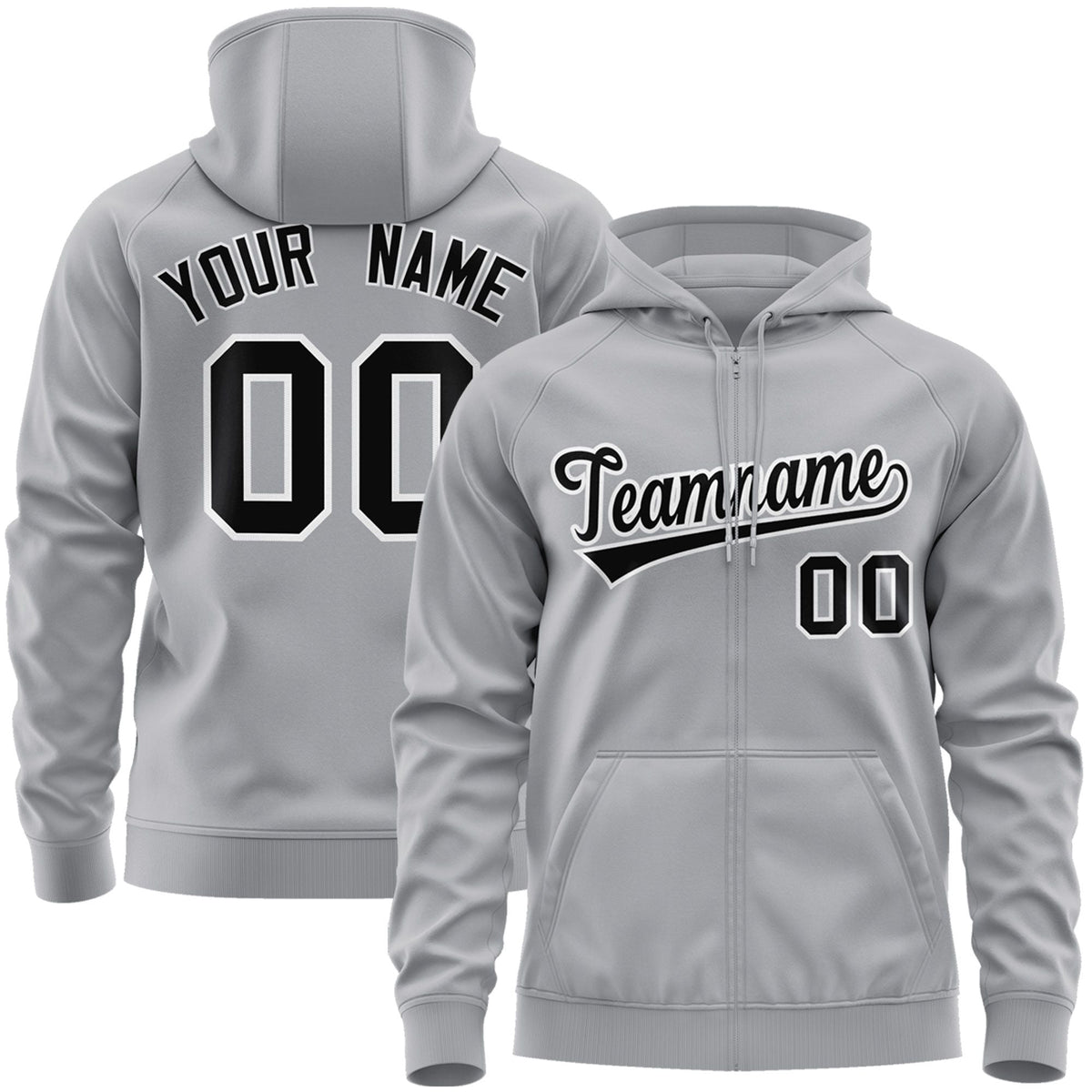 Custom Stitched Gray Black-White Sports Full-Zip Sweatshirt Hoodie| KXKSHOP
