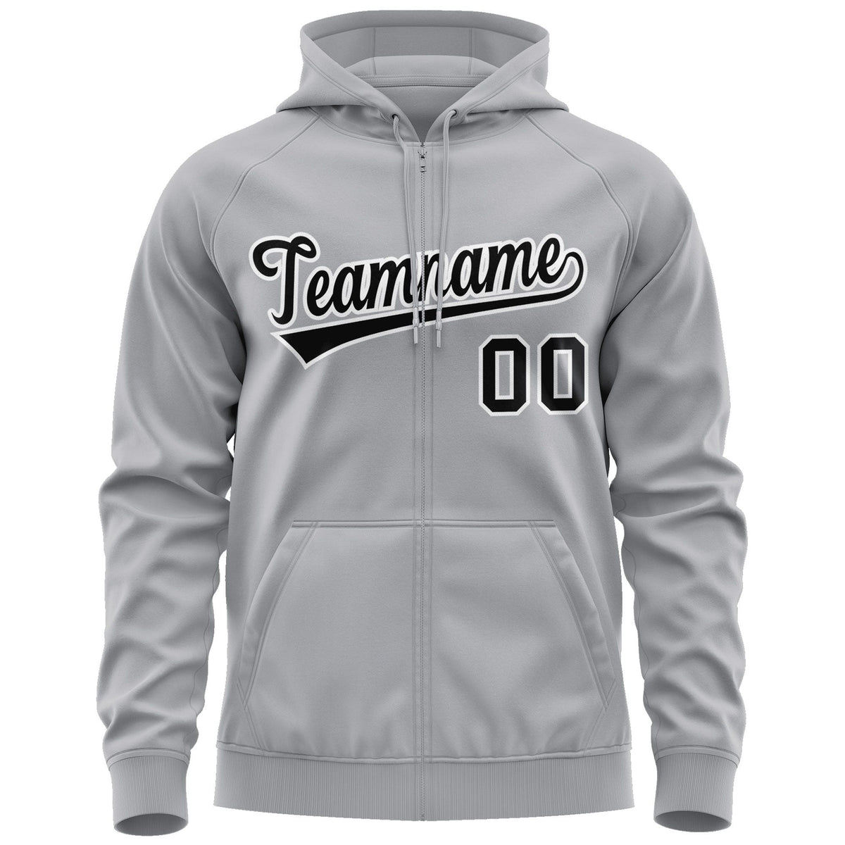 Custom Stitched Gray Black-White Sports Full-Zip Sweatshirt Hoodie| KXKSHOP