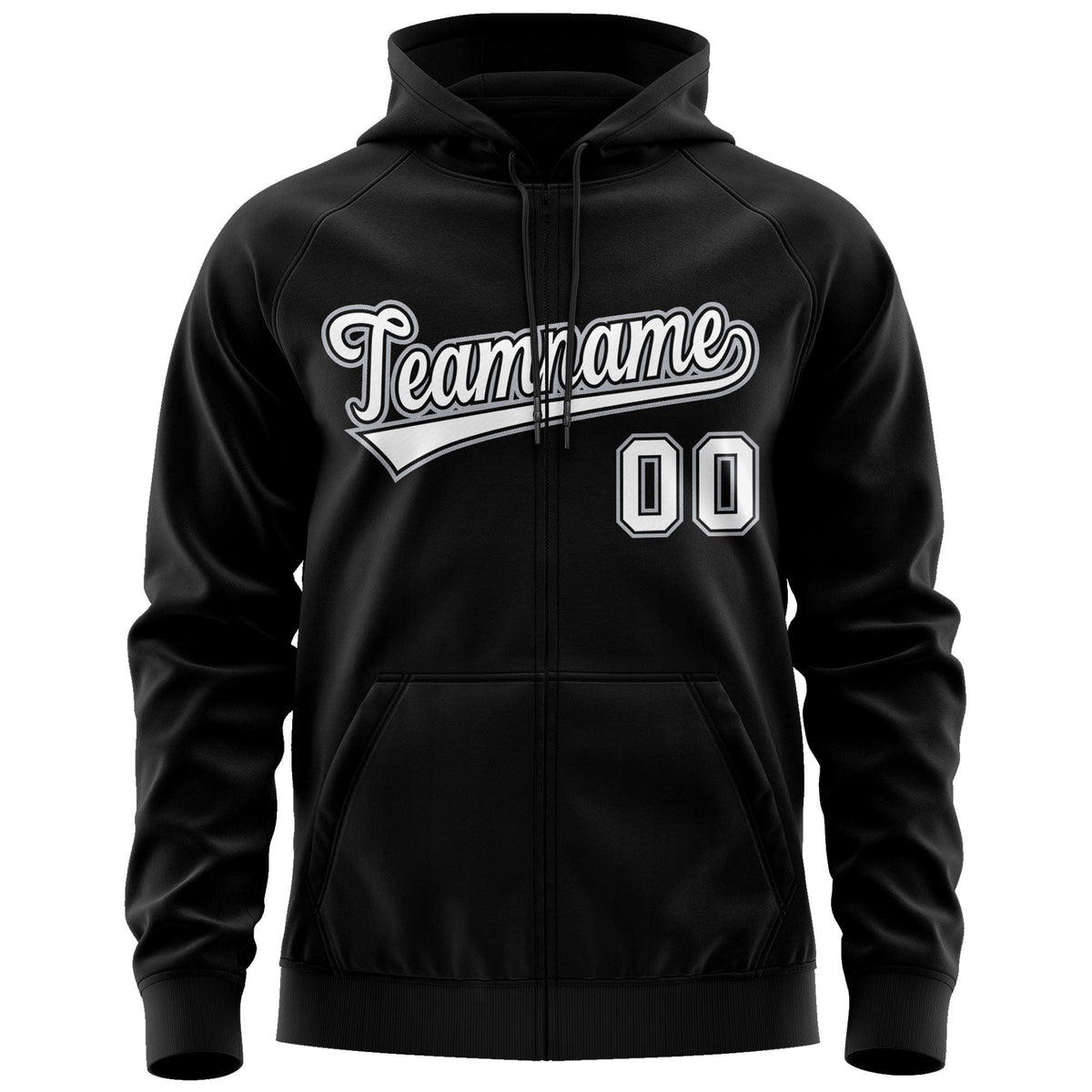 Custom Stitched Black White Sports Full-Zip Sweatshirt Hoodie| KXKSHOP