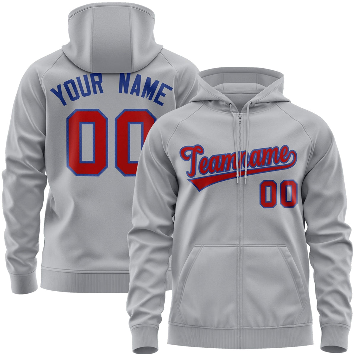 Custom Stitched Gray Red-Royal Sports Full-Zip Sweatshirt Hoodie| KXKSHOP