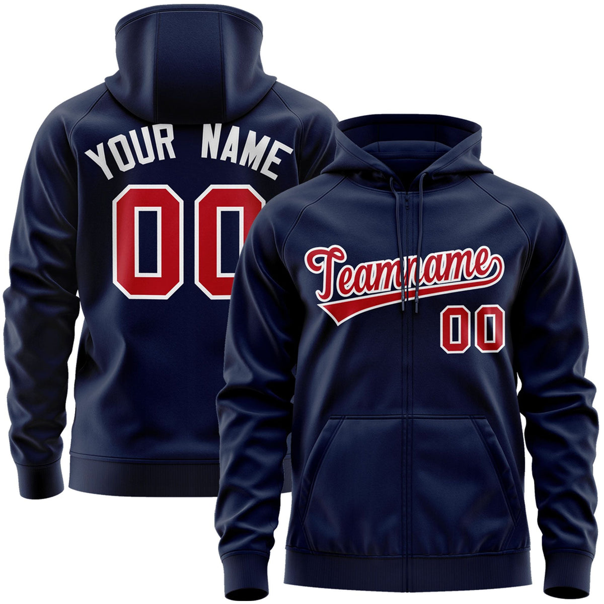 Custom Stitched Navy Red-White Sports Full-Zip Sweatshirt Hoodie| KXKSHOP