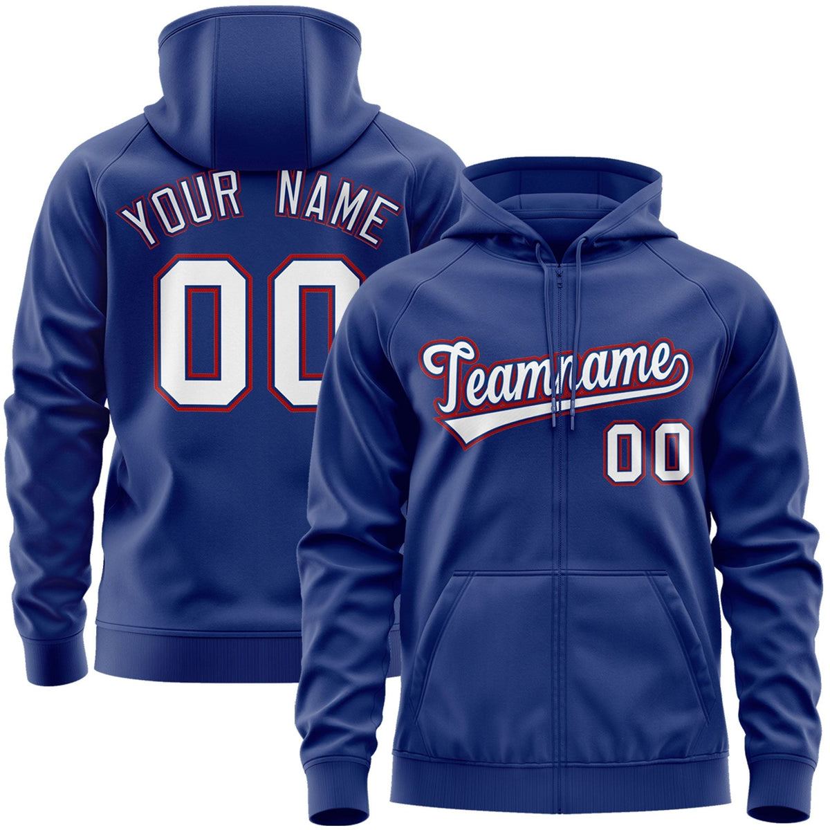 Custom Stitched Royal White-Red Sports Full-Zip Sweatshirt Hoodie| KXKSHOP
