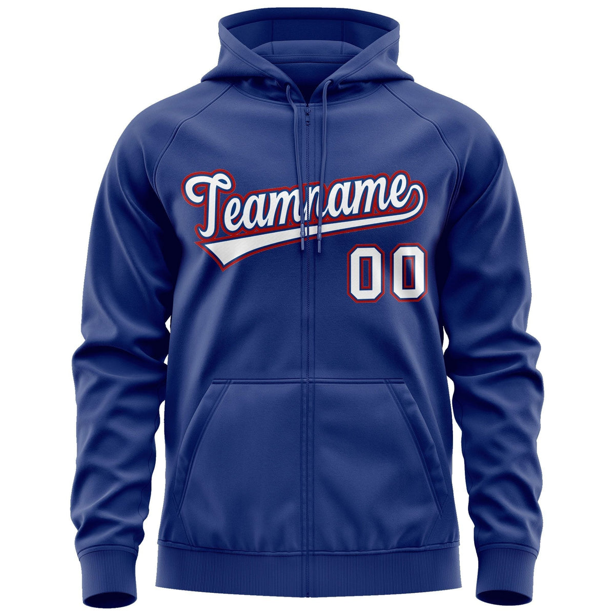 Custom Stitched Royal White-Red Sports Full-Zip Sweatshirt Hoodie| KXKSHOP