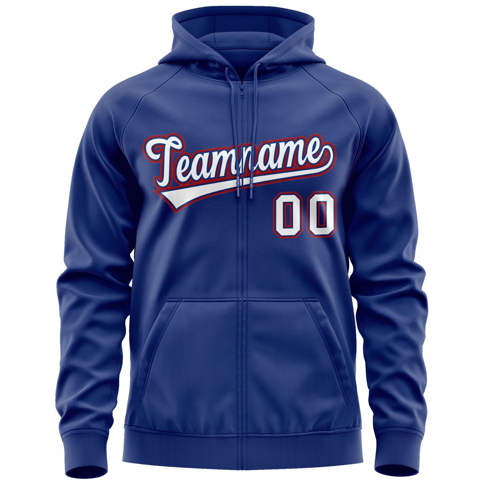 Custom Stitched Royal White-Red Sports Full-Zip Sweatshirt Hoodie| KXKSHOP