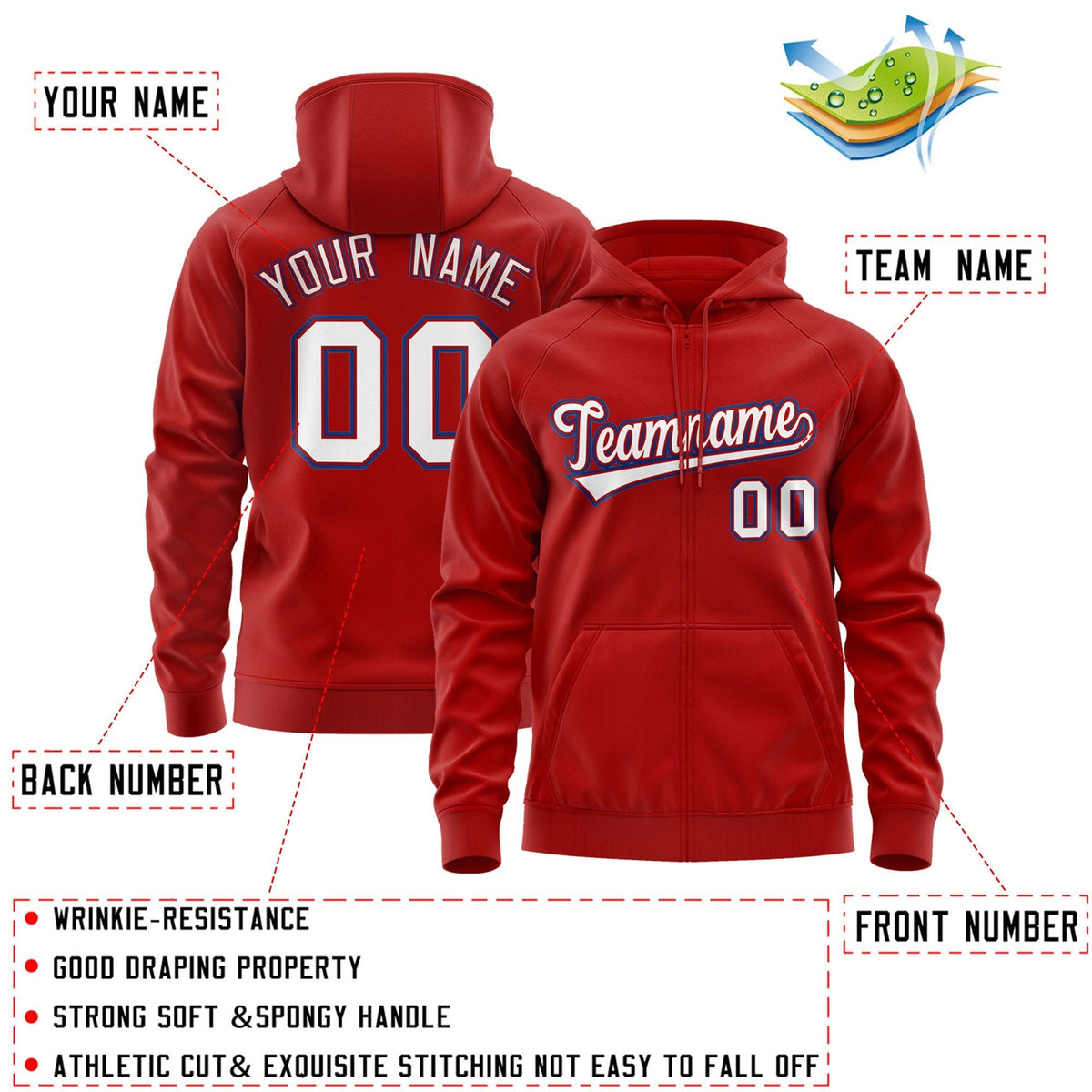 Custom Stitched Red White-Royal Sports Full-Zip Sweatshirt Hoodie| KXKSHOP