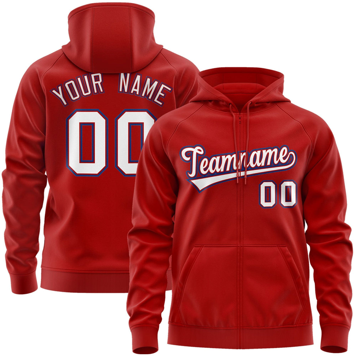 Custom Stitched Red White-Royal Sports Full-Zip Sweatshirt Hoodie| KXKSHOP
