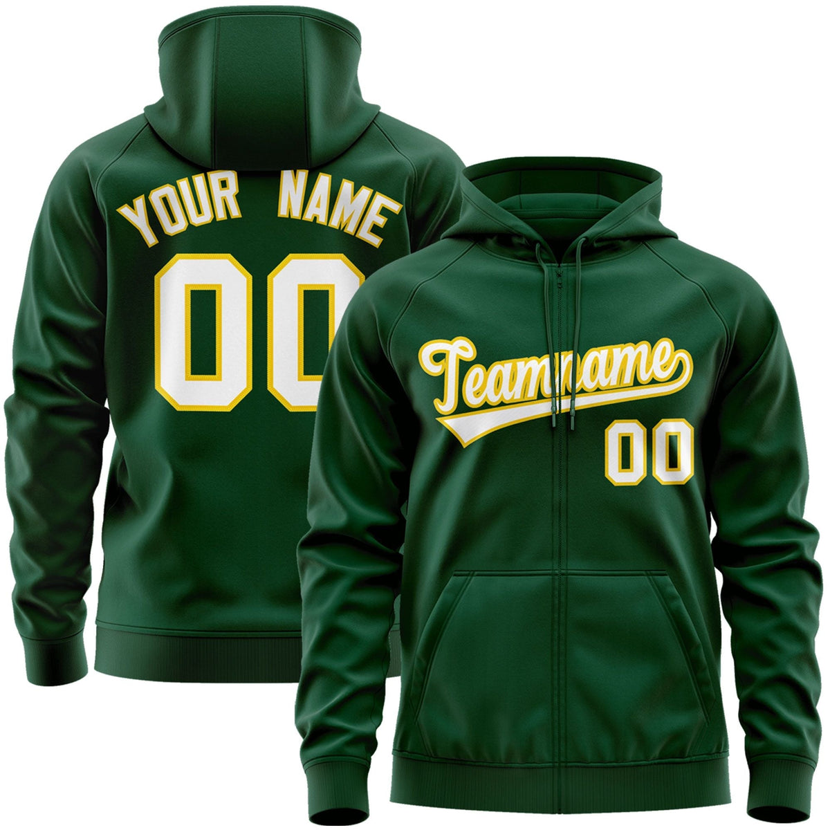 Custom Stitched Green White-Gold Sports Full-Zip Sweatshirt Hoodie| KXKSHOP
