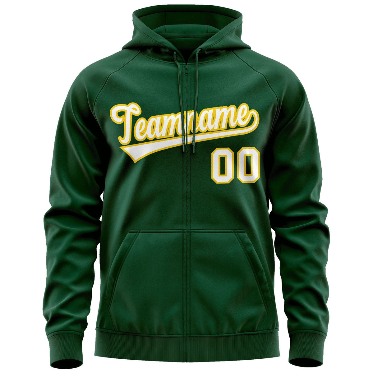 Custom Stitched Green White-Gold Sports Full-Zip Sweatshirt Hoodie| KXKSHOP