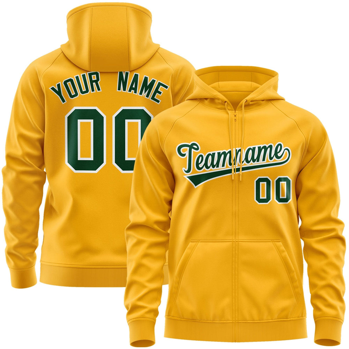Custom Stitched Gold Kelly Green-White Sports Full-Zip Sweatshirt Hoodie| KXKSHOP