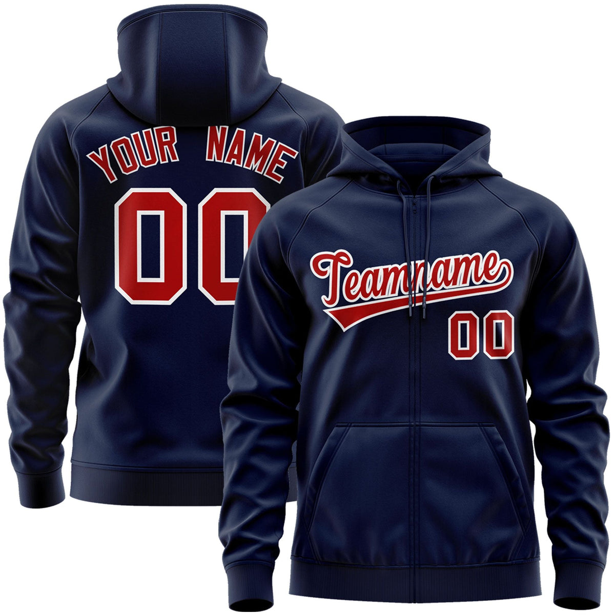 Custom Stitched Navy Red-White Sports Full-Zip Sweatshirt Hoodie| KXKSHOP