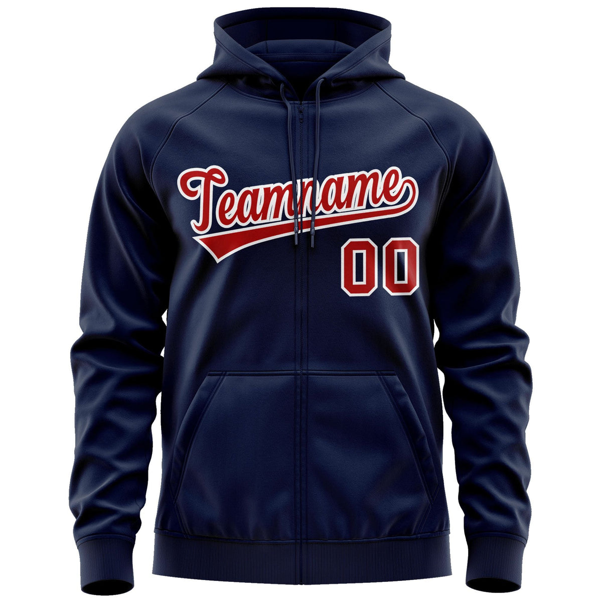 Custom Stitched Navy Red-White Sports Full-Zip Sweatshirt Hoodie| KXKSHOP