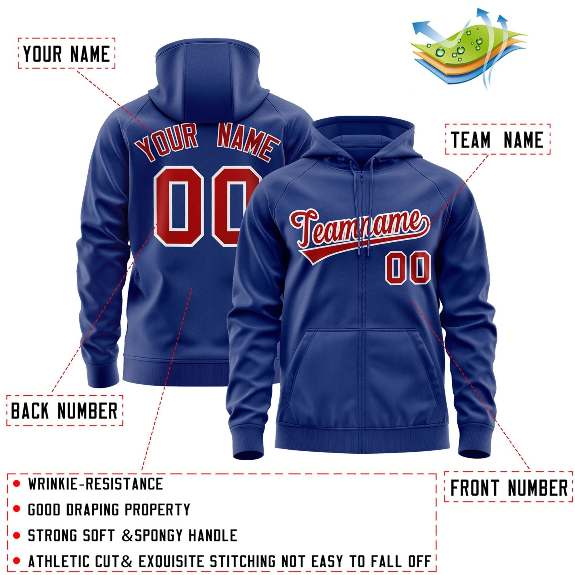 Custom Stitched Royal Red-White Sports Full-Zip Sweatshirt Hoodie| KXKSHOP