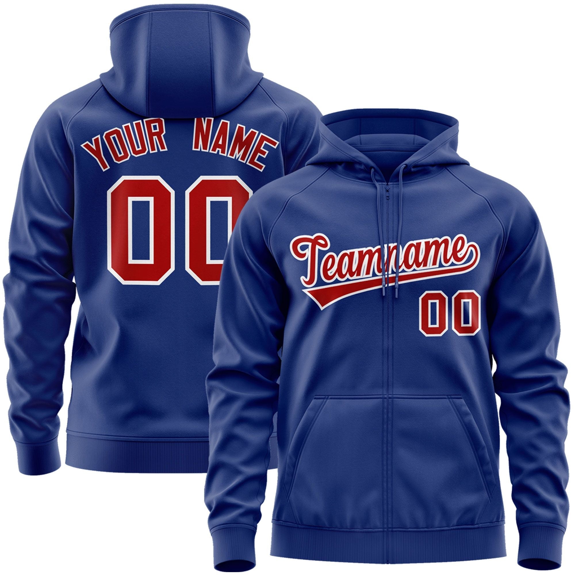 Custom Stitched Royal Red-White Sports Full-Zip Sweatshirt Hoodie| KXKSHOP