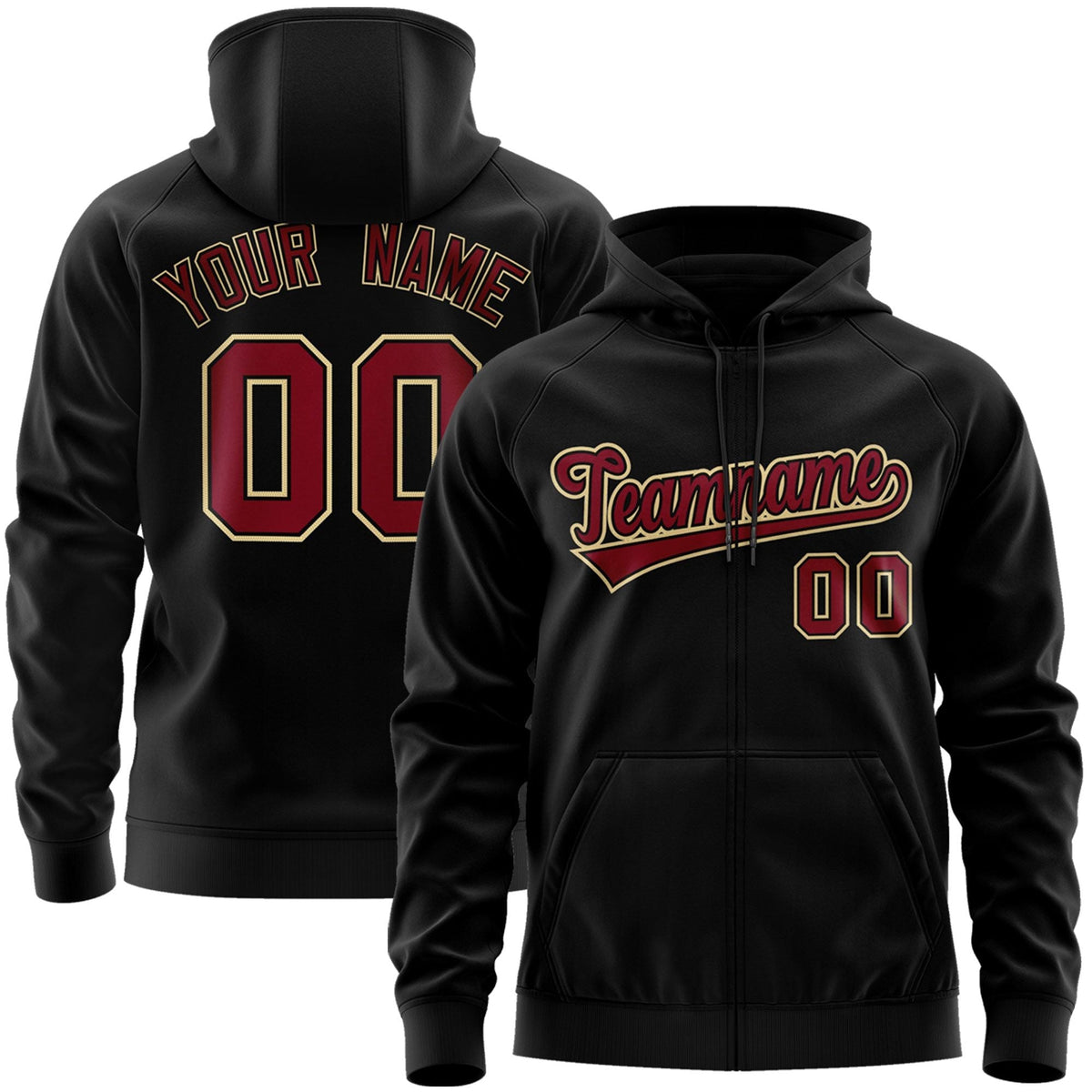 Custom Stitched Black Maroon-Khaki Sports Full-Zip Sweatshirt Hoodie| KXKSHOP