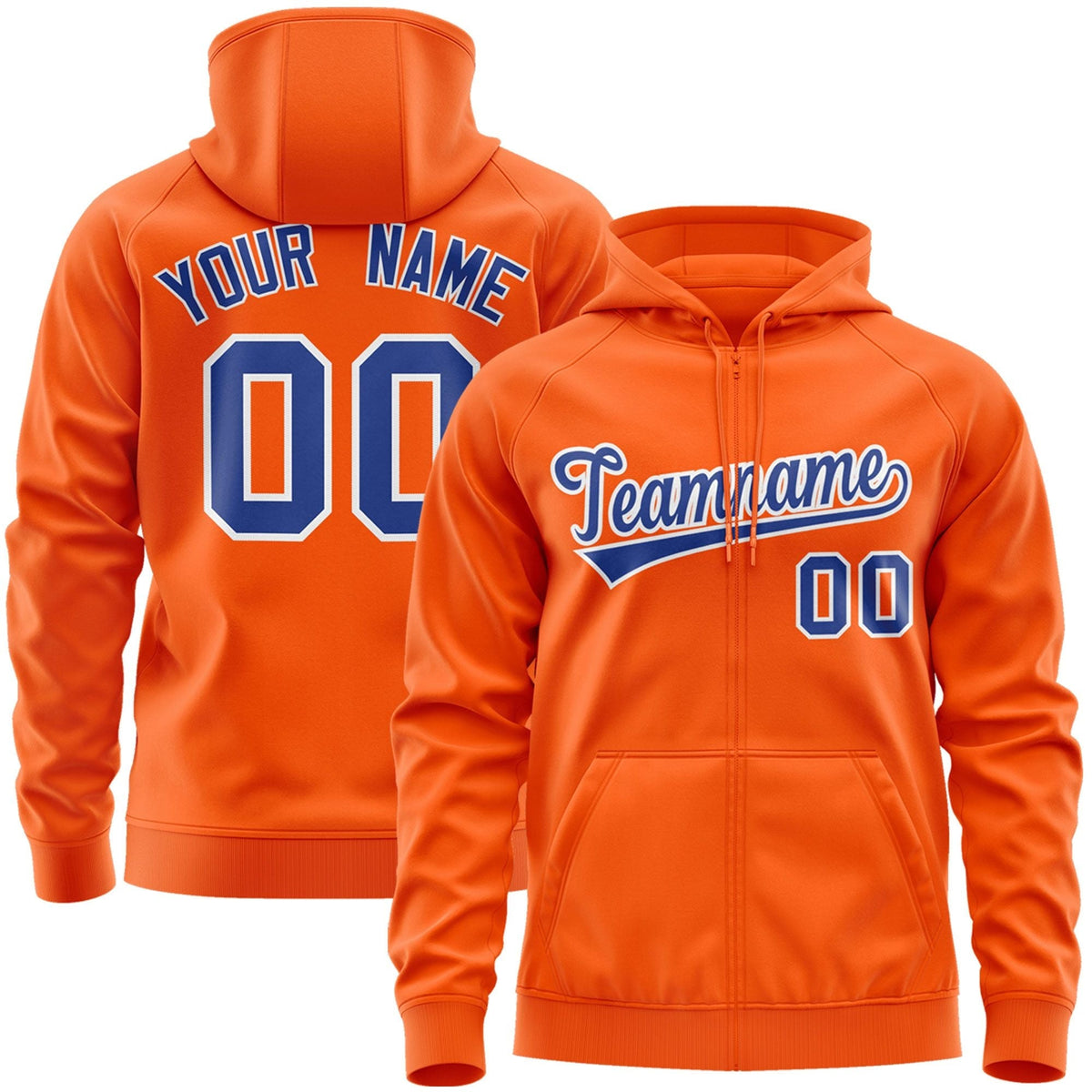 Custom Stitched Orange Royal-White Sports Full-Zip Sweatshirt Hoodie| KXKSHOP