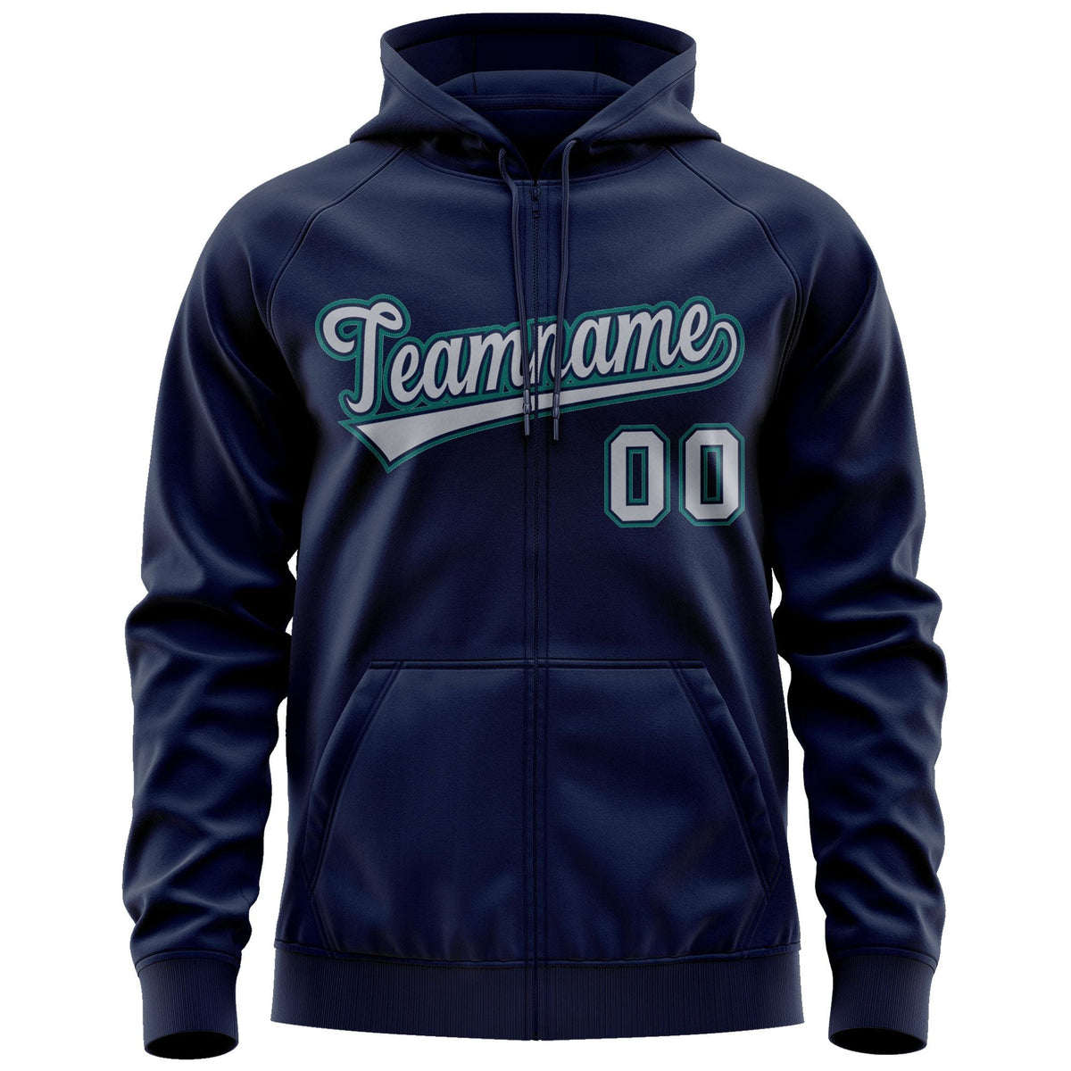 Custom Stitched Navy Gray-Aqua Sports Full-Zip Sweatshirt Hoodie| KXKSHOP