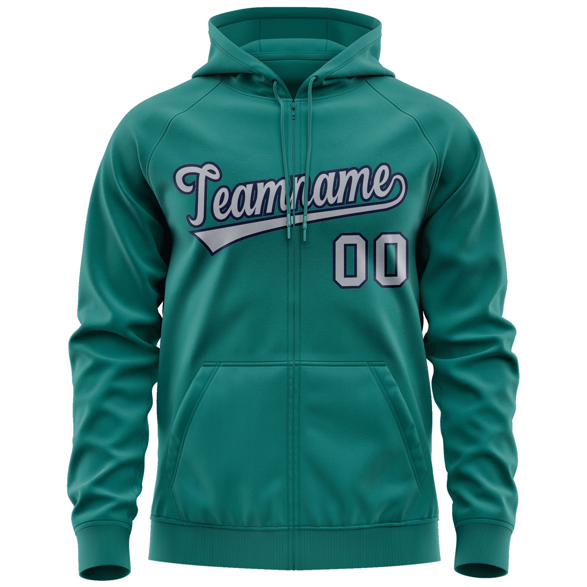 Custom Stitched Aqua Gray-Navy Sports Full-Zip Sweatshirt Hoodie| KXKSHOP