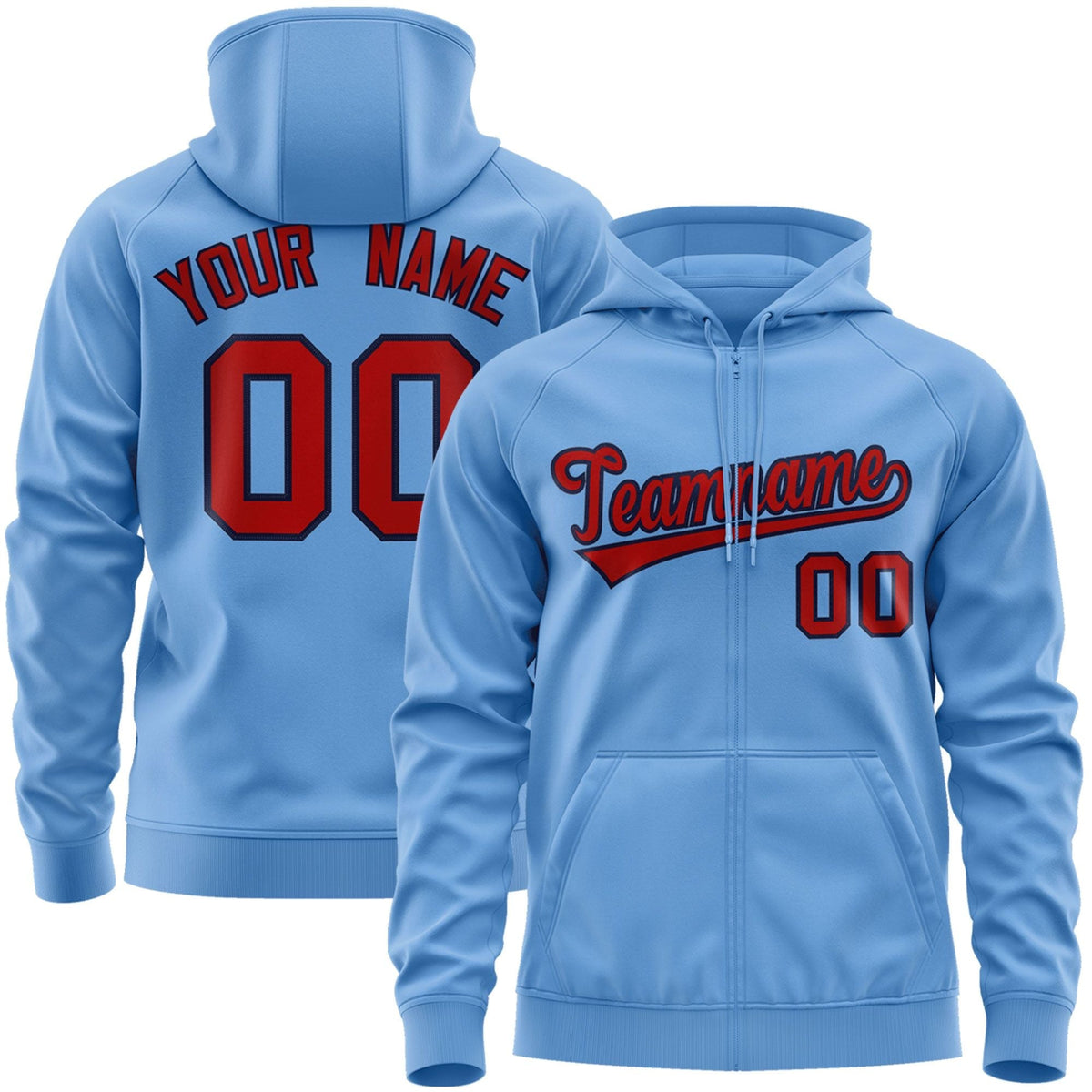 Custom Stitched Lt Blue Red-Navy Sports Full-Zip Sweatshirt Hoodie| KXKSHOP