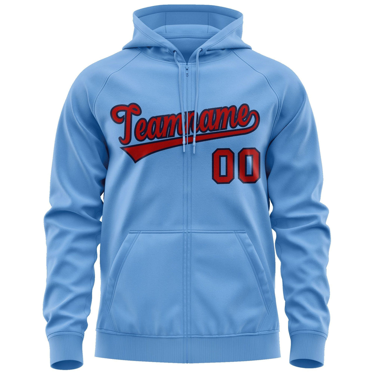 Custom Stitched Lt Blue Red-Navy Sports Full-Zip Sweatshirt Hoodie| KXKSHOP