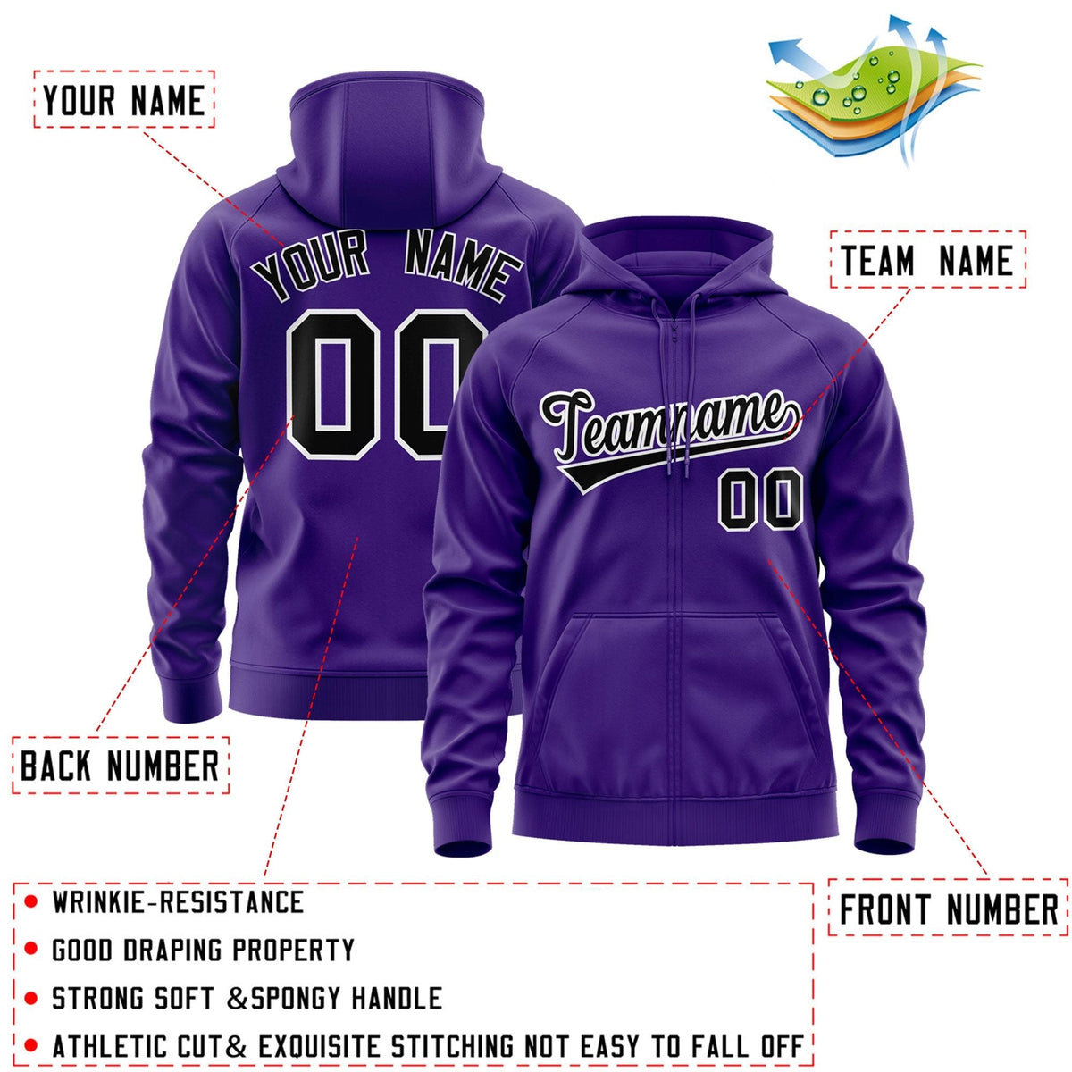 Custom Stitched Purple Black-White Sports Full-Zip Sweatshirt Hoodie| KXKSHOP