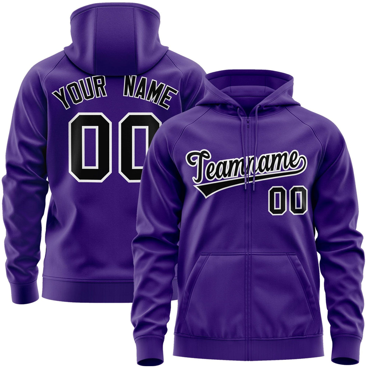 Custom Stitched Purple Black-White Sports Full-Zip Sweatshirt Hoodie| KXKSHOP