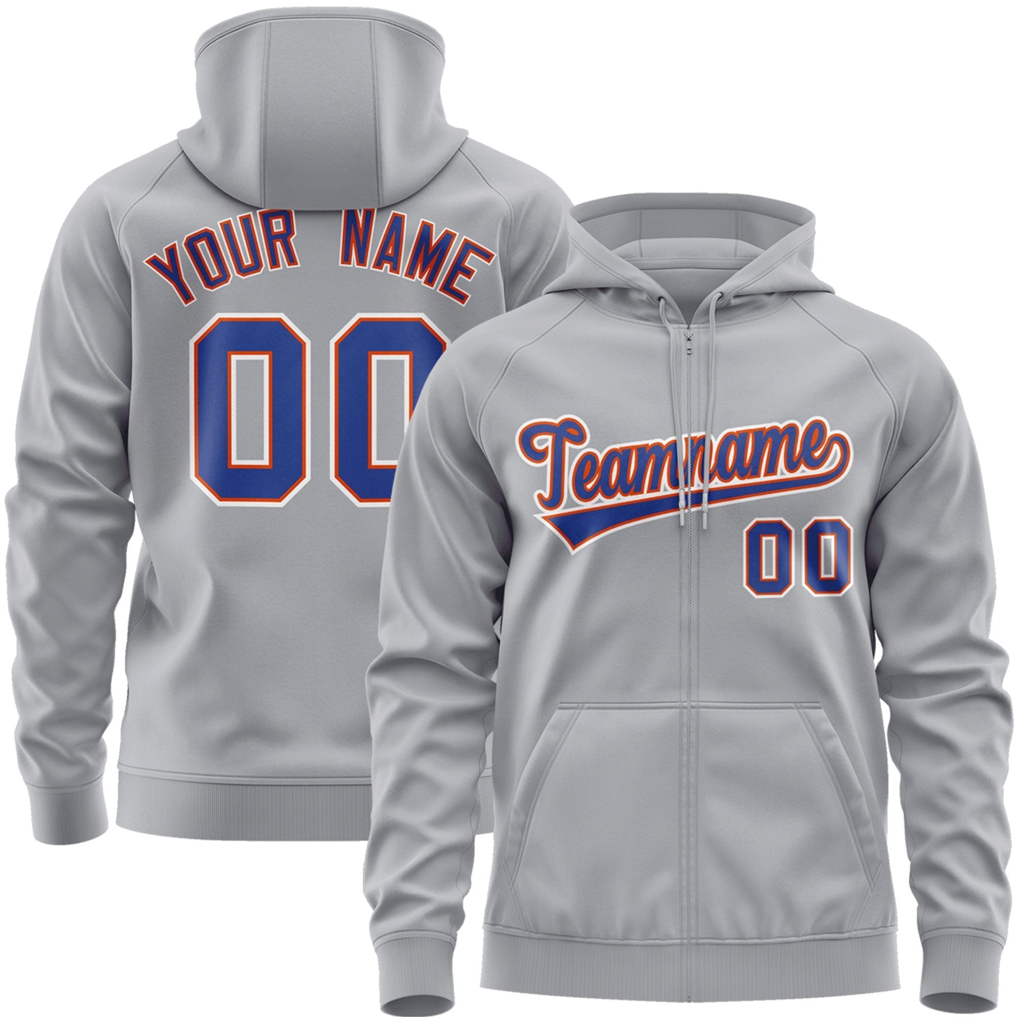 Custom Stitched Gray Royal-White Sports Full-Zip Sweatshirt Hoodie| KXKSHOP