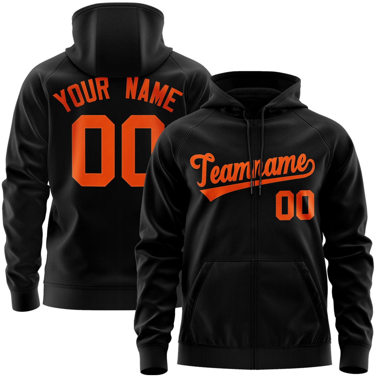 Custom Stitched Black Orange Sports Full-Zip Sweatshirt Hoodie| KXKSHOP