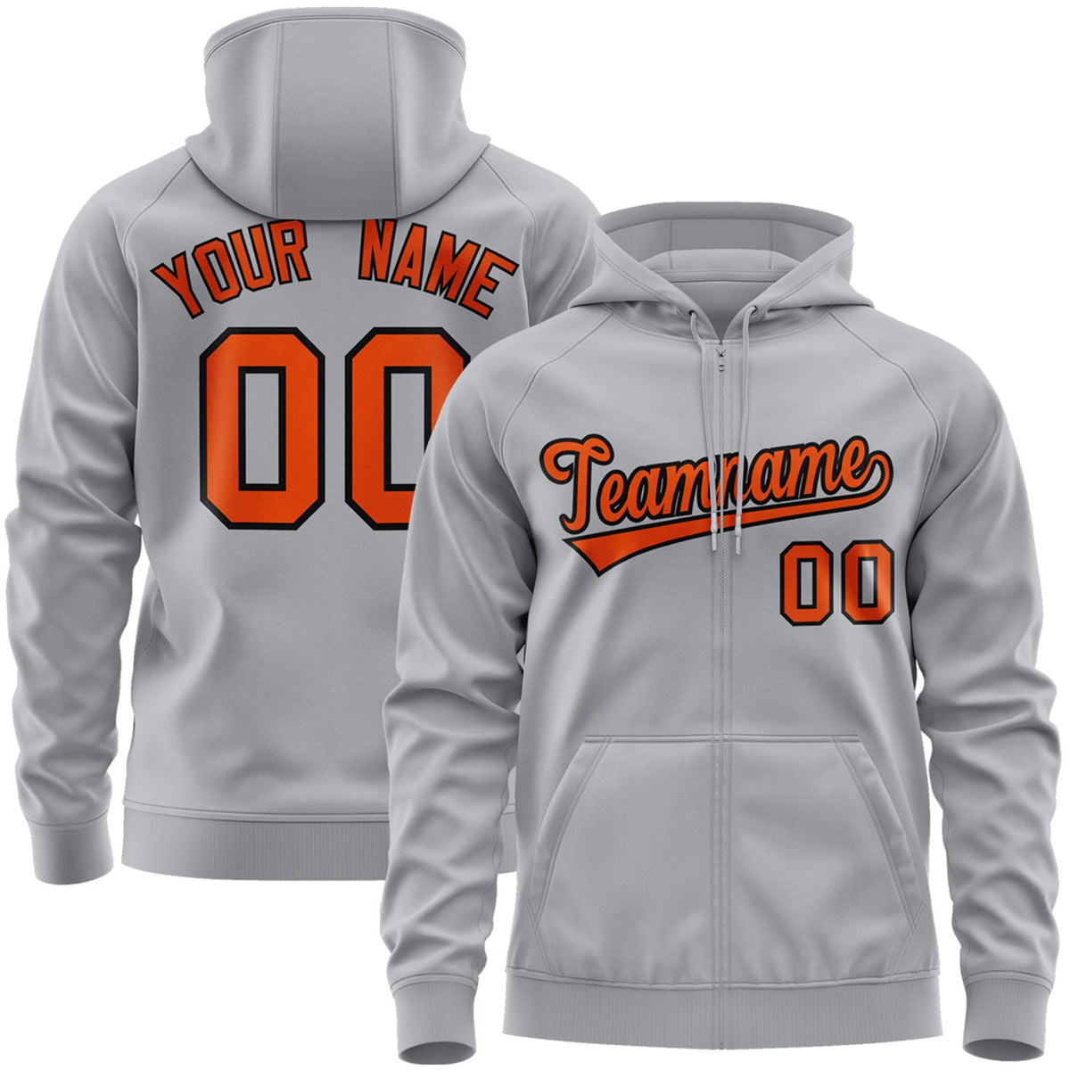 Custom Stitched Gray Orange-Black Sports Full-Zip Sweatshirt Hoodie| KXKSHOP